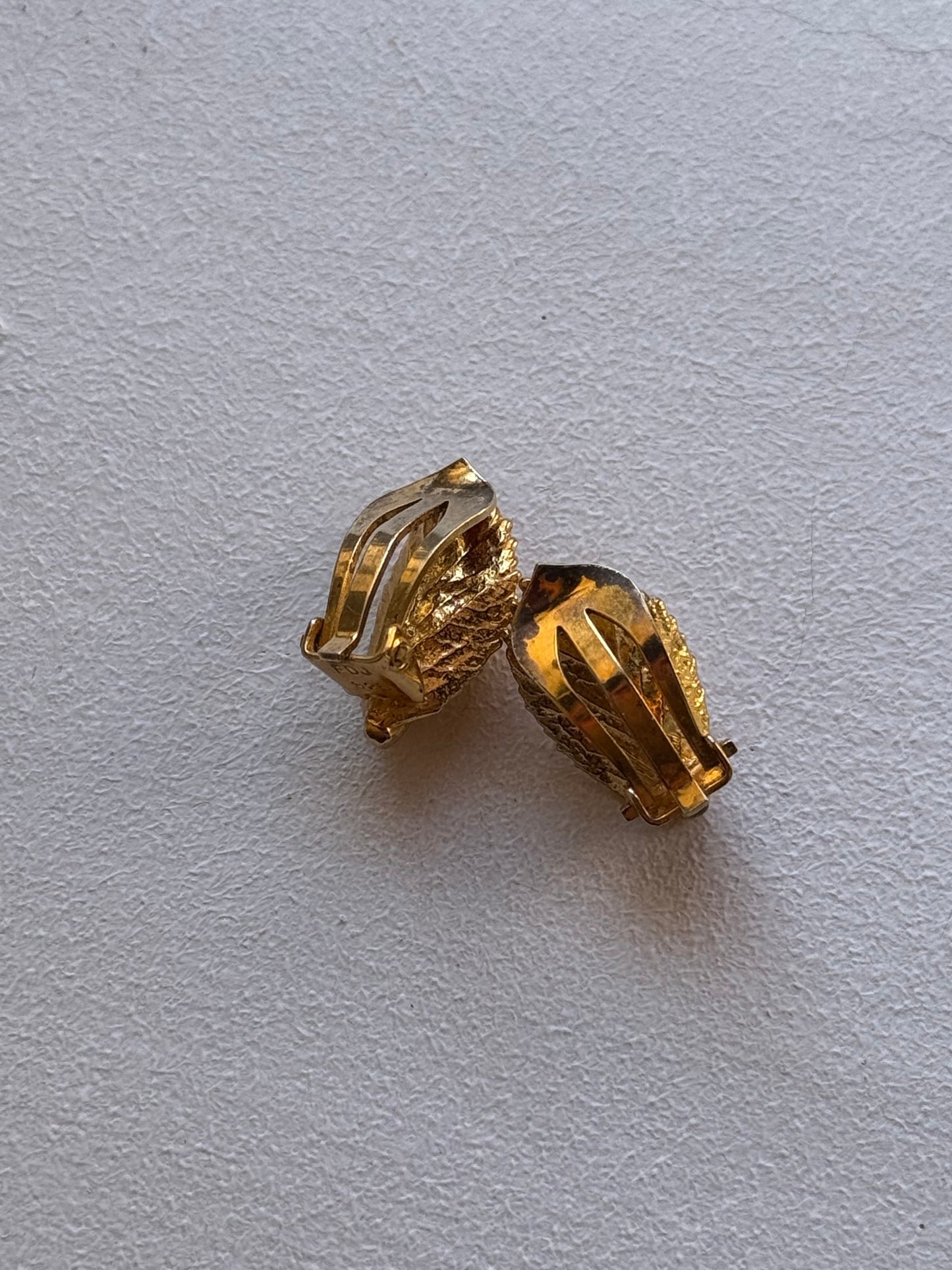 Vintage 1970s–80s Flora Danica Rose Bud Gold Plated Clip-On Earrings