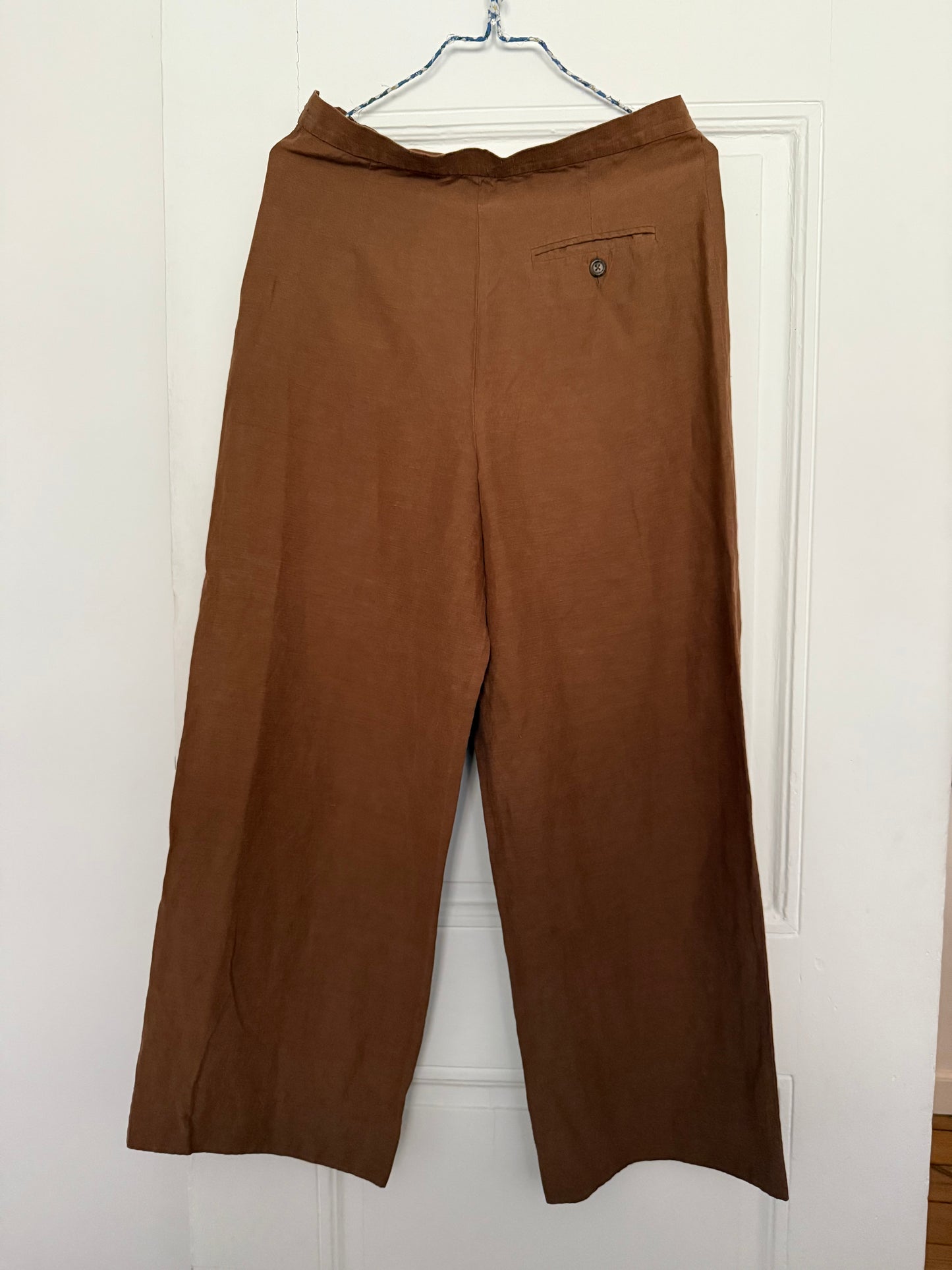 Vintage Ralph Lauren Cinnamon Silk and Linen Blazer and Wide Leg Trousers Set