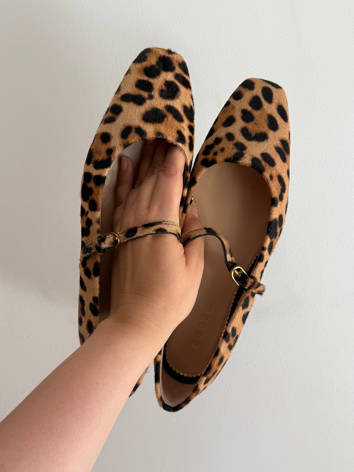 BODEN Leopard Print Mary Jane Ballet Flats in Pony Hair