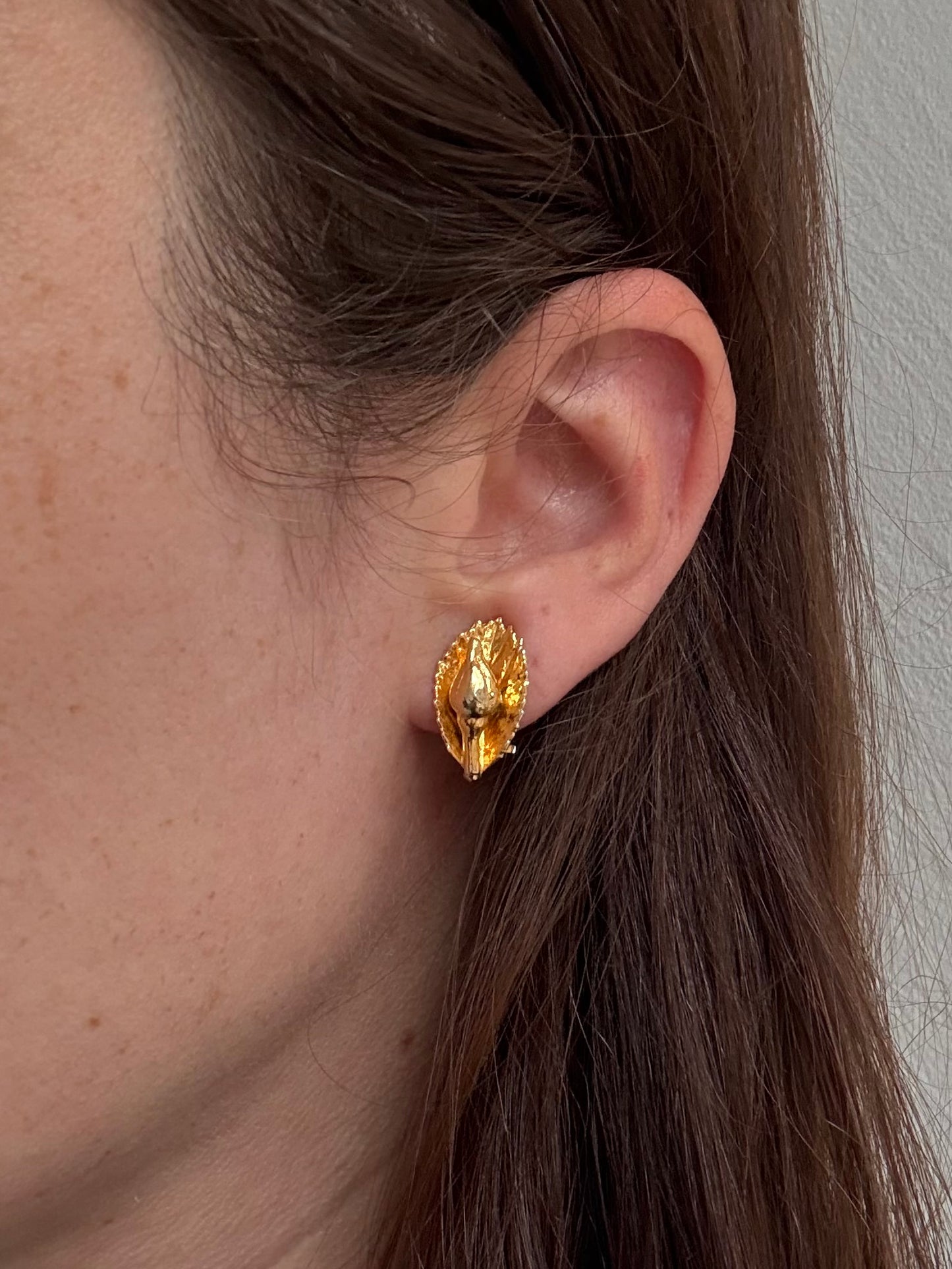 Vintage 1970s–80s Flora Danica Rose Bud Gold Plated Clip-On Earrings