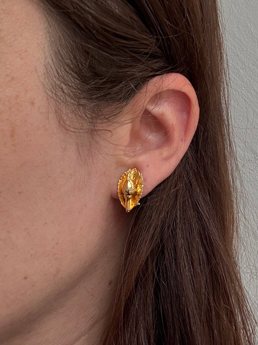 Vintage 1970s–80s Flora Danica Rose Bud Gold Plated Clip-On Earrings