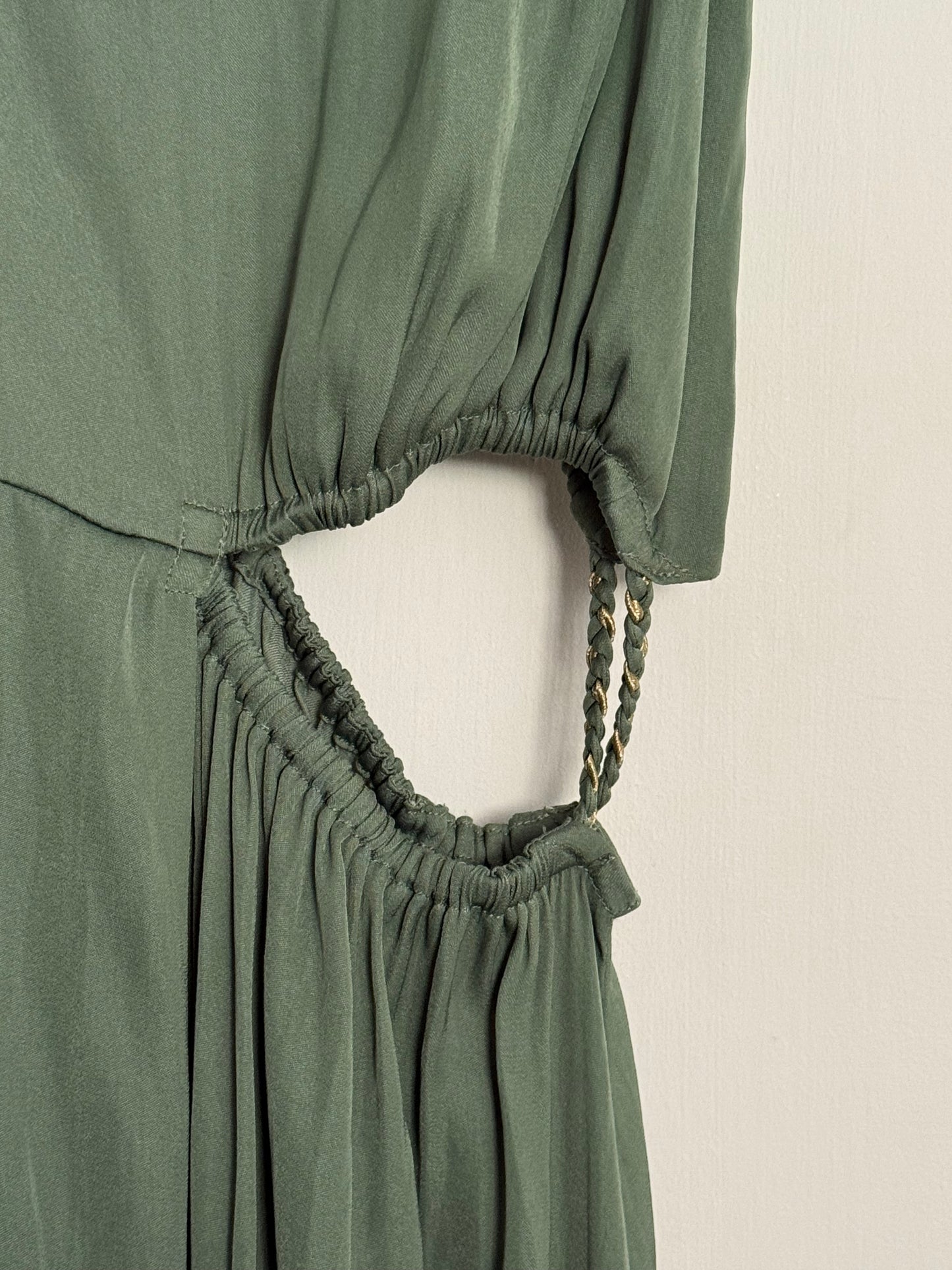 Maje Forest Green V-Neck Maxi Dress with Stunning Details