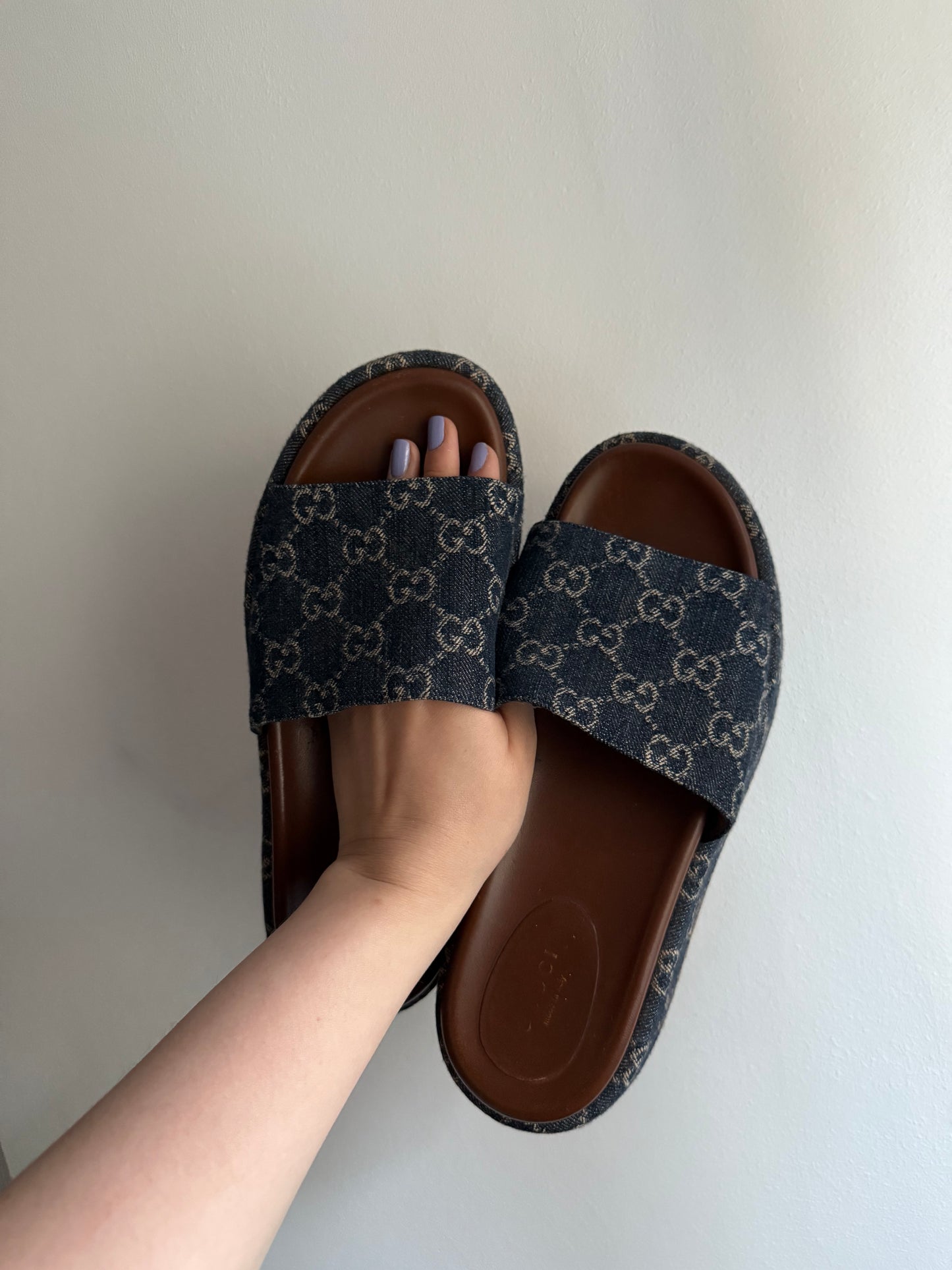 Gucci GG Canvas Platform Slides