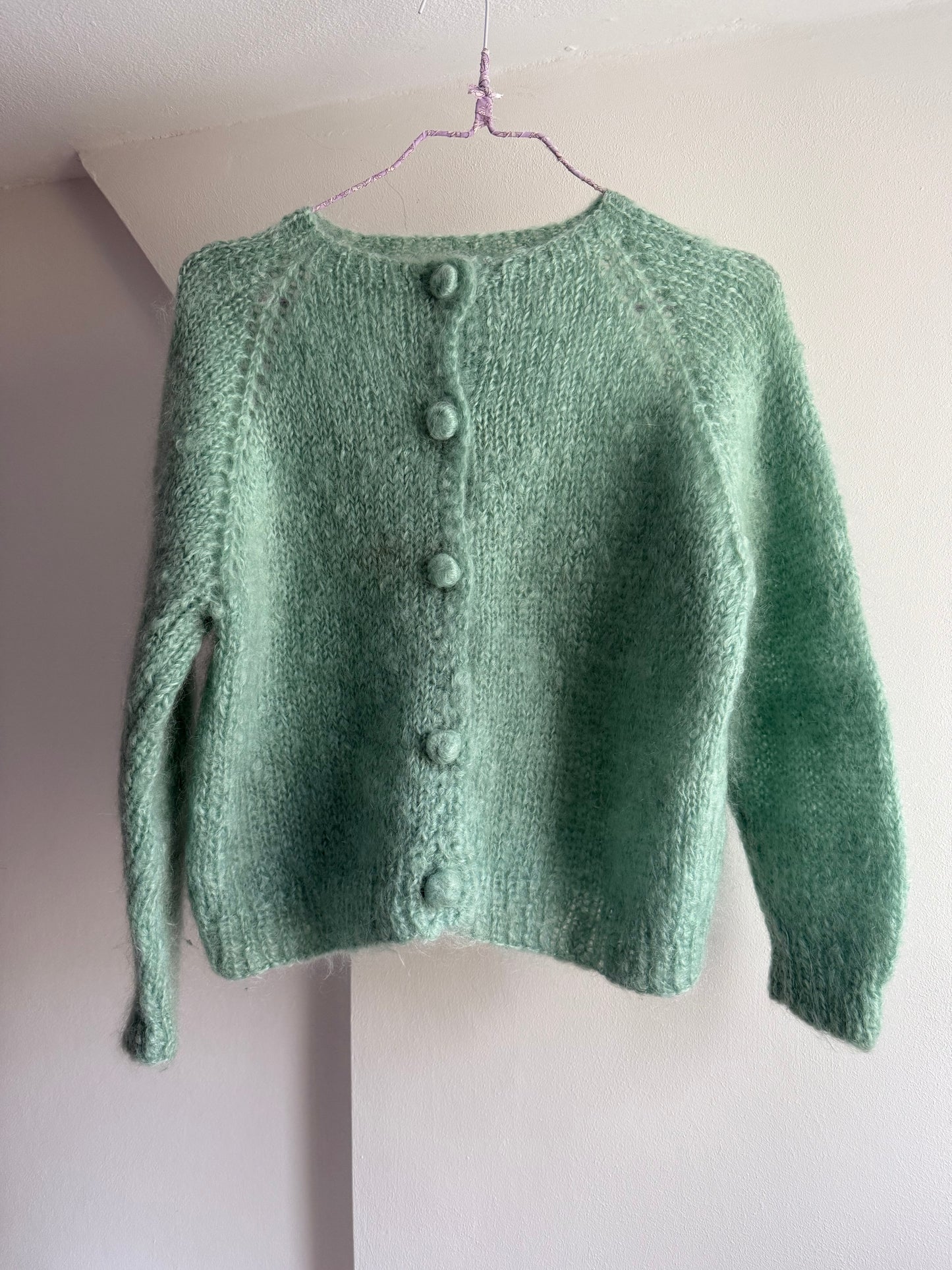 Vintage Hand-knitted Cropped Mohair Blend Cardigan