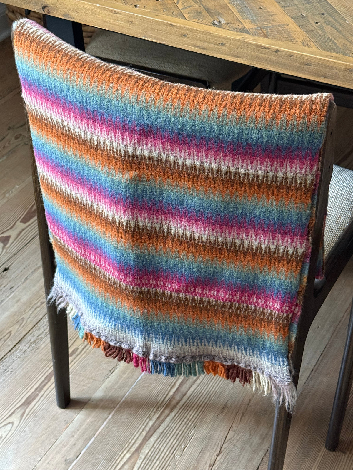 Vintage Multicolor Striped Wool Blend Throw