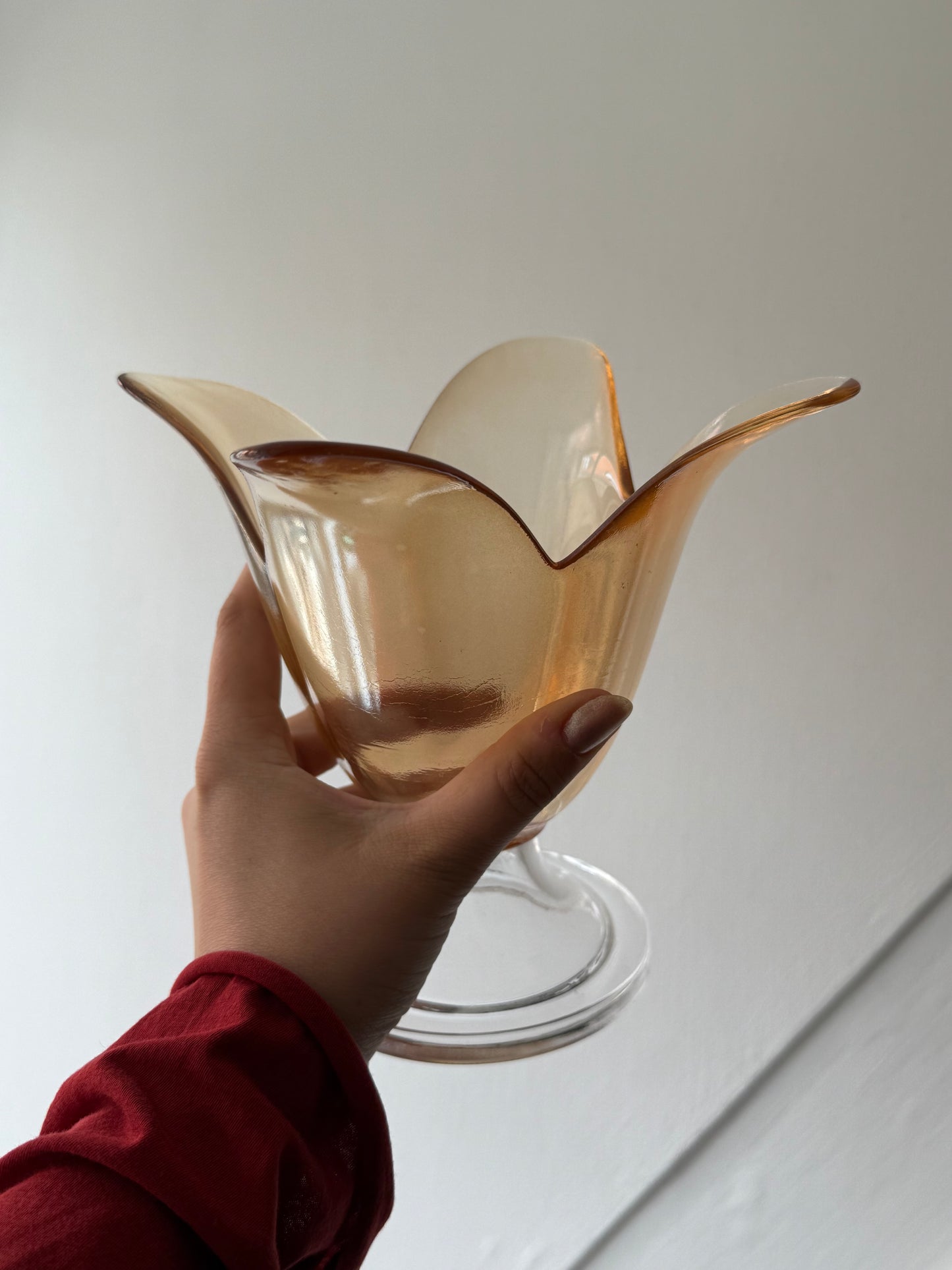 Vintage Amber Glass Pedestal Bowl