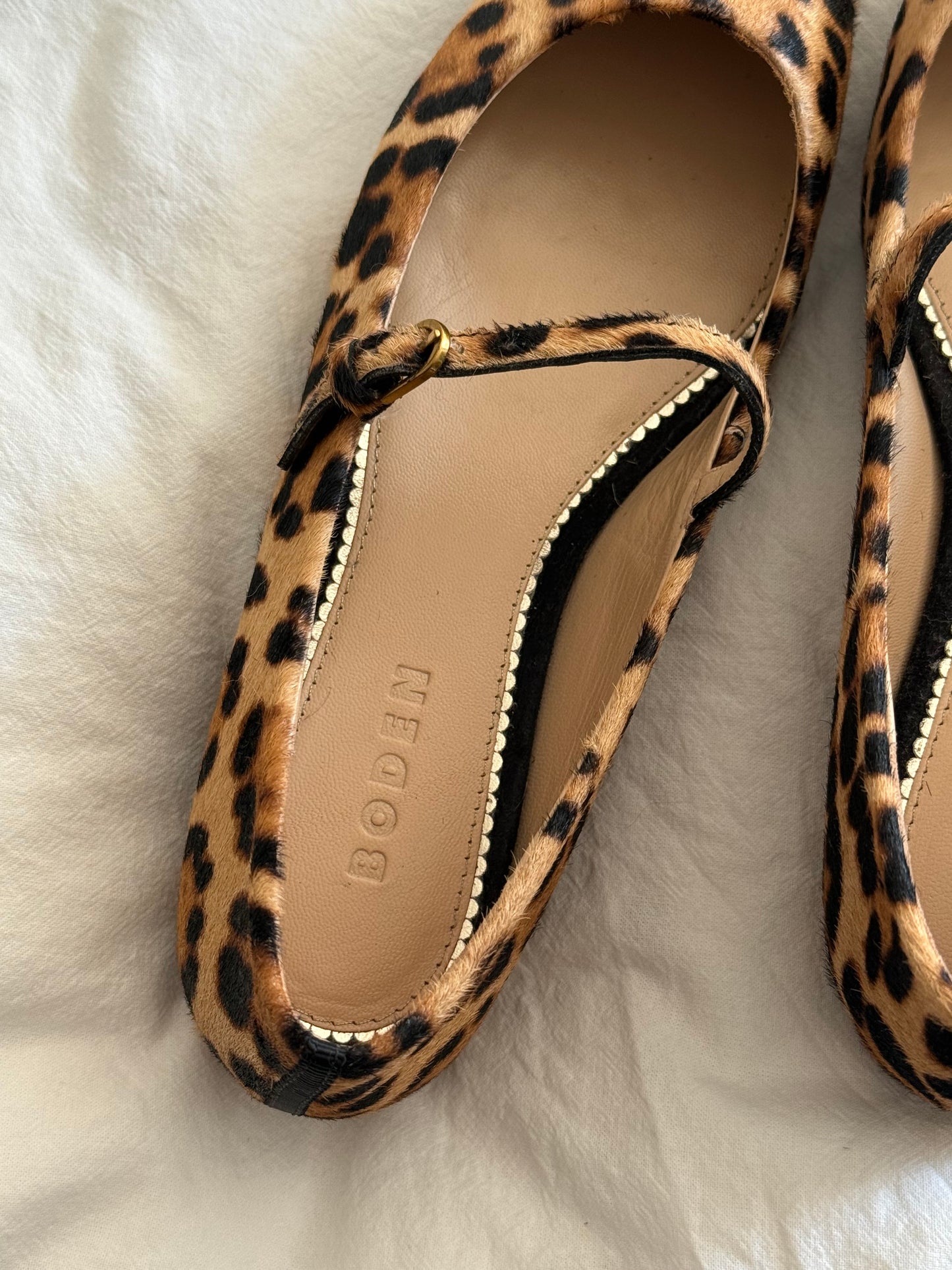 BODEN Leopard Print Mary Jane Ballet Flats in Pony Hair