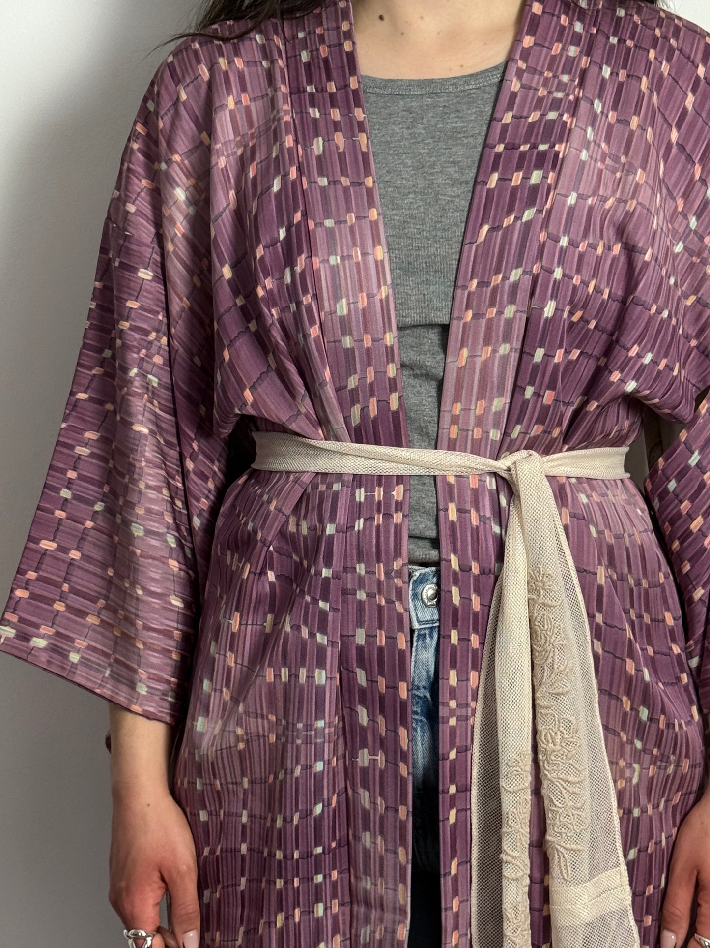 Vintage Mauve Patterned Kimono