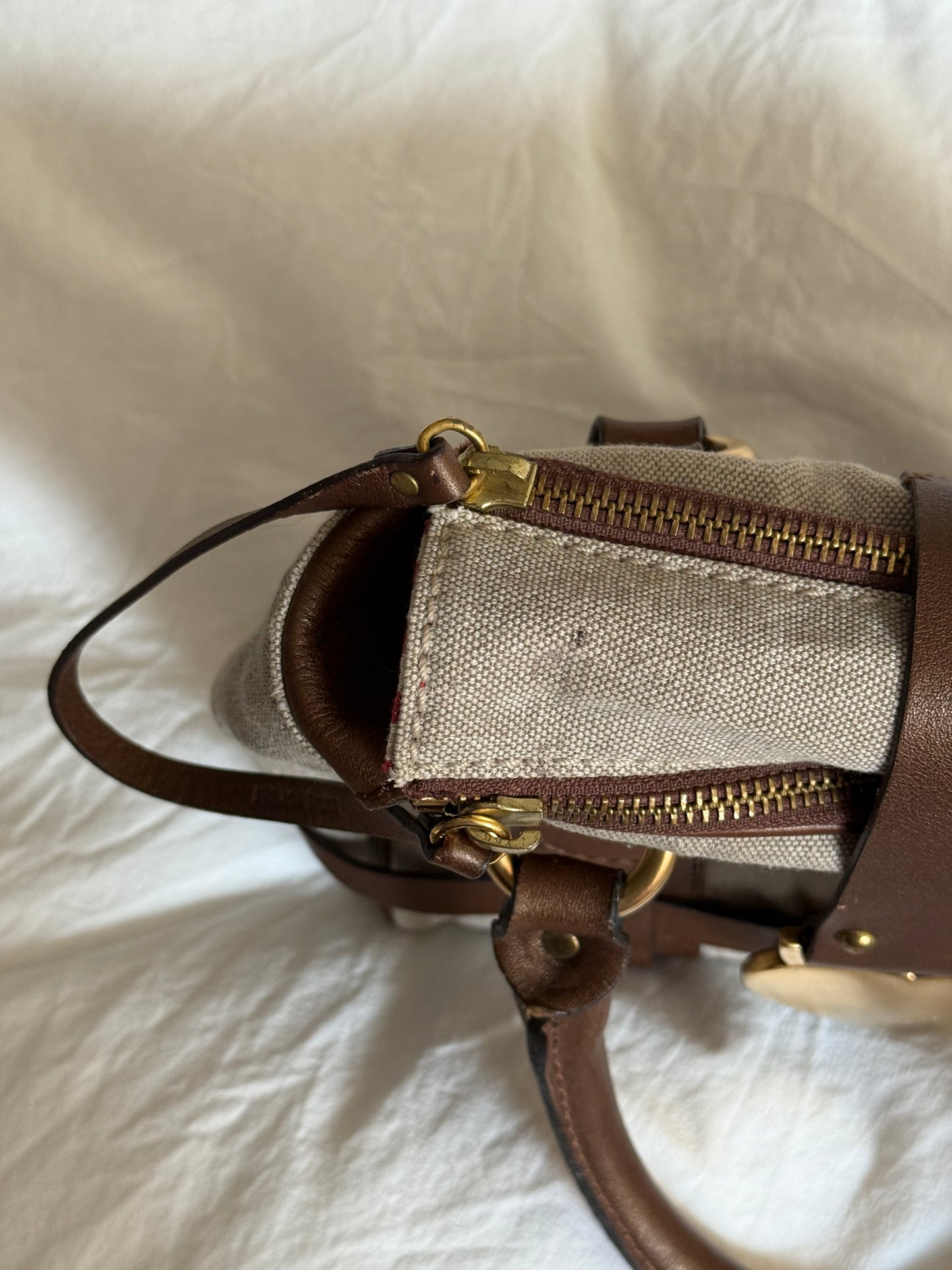 Vintage Escada Sport Canvas and Leather Handbag with Heart Hardware