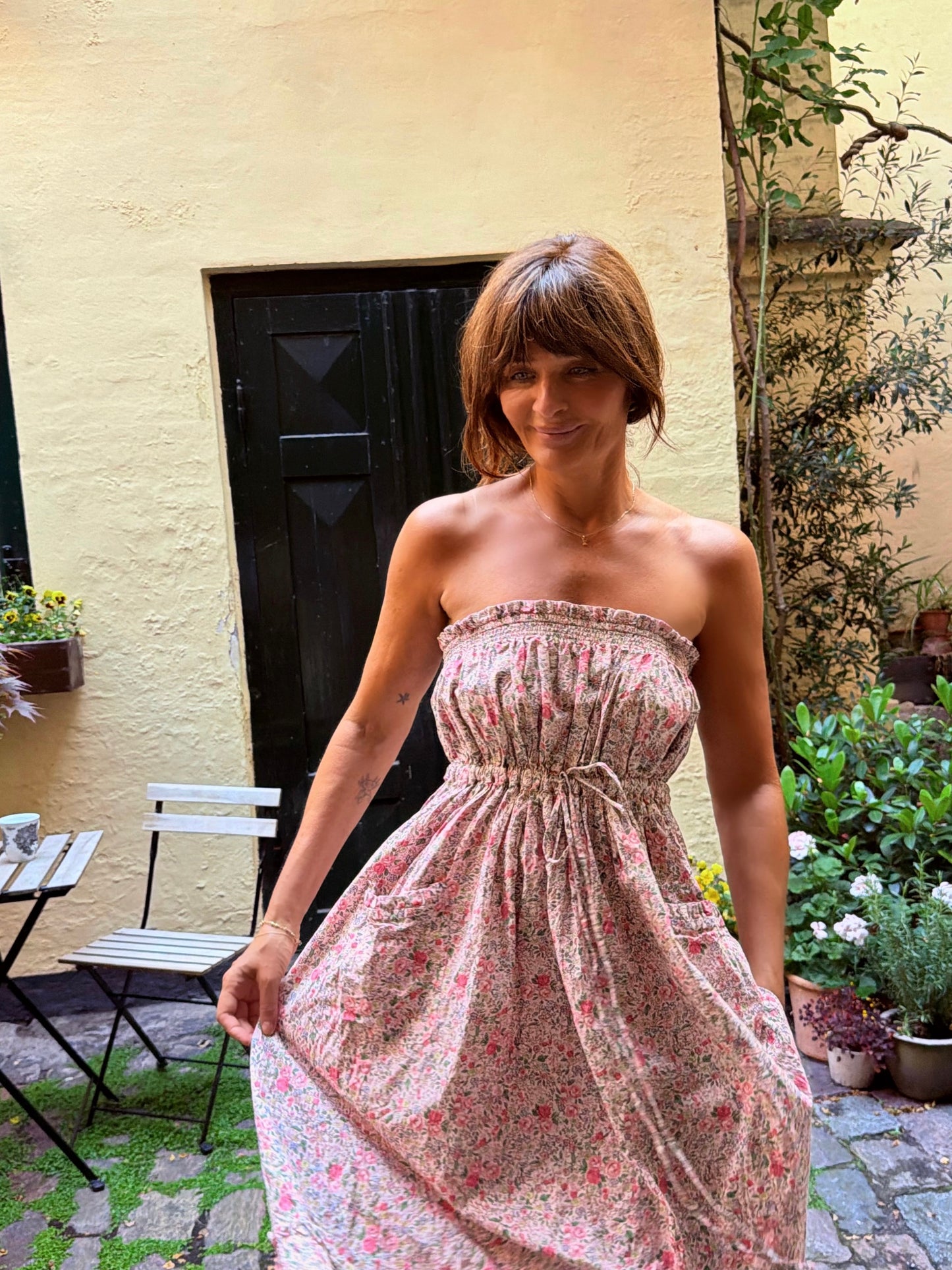 Batsheva x Laura Ashley Strapless Flower Dress