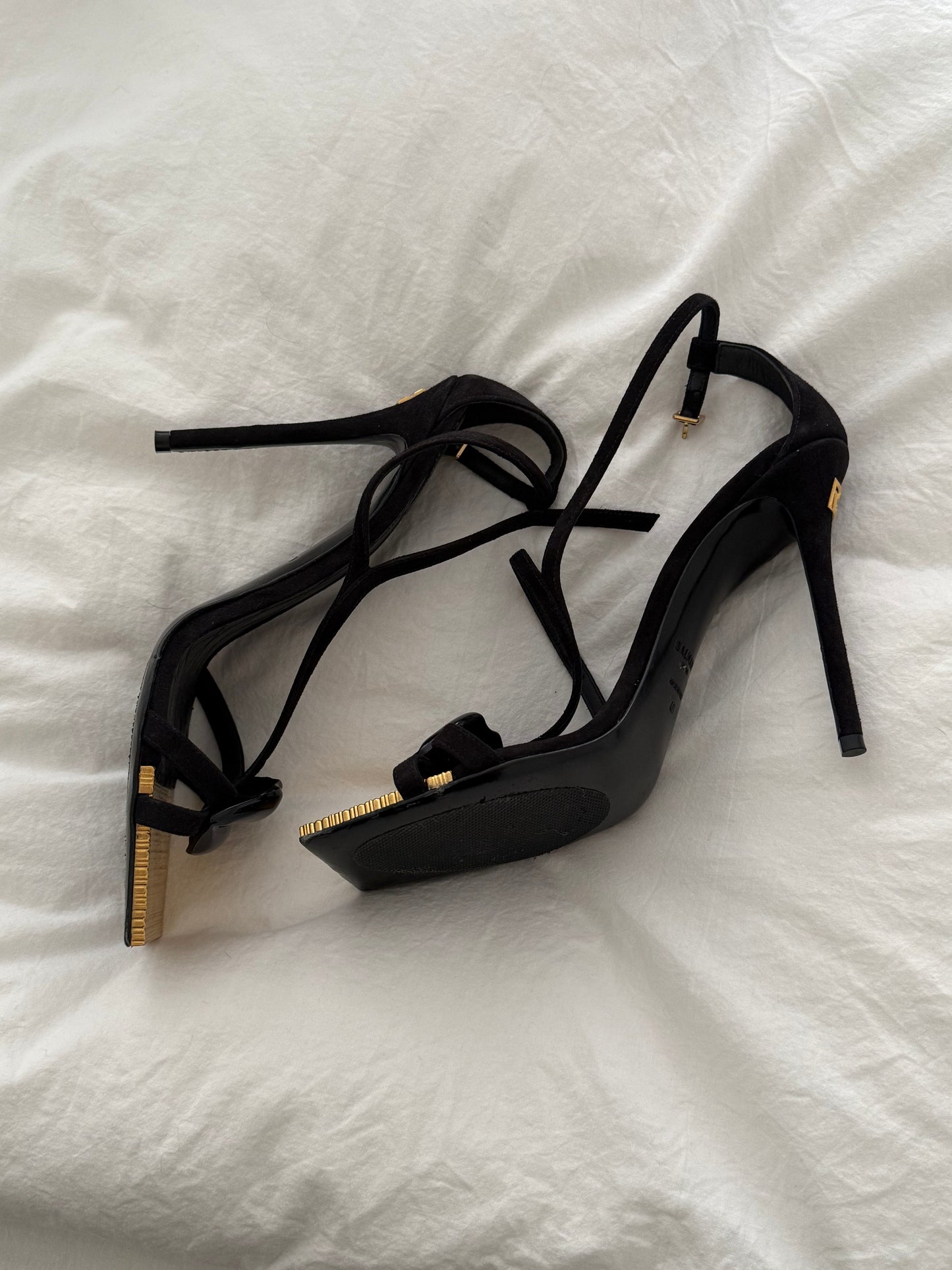 Balmain Black and Gold Lip Sandals