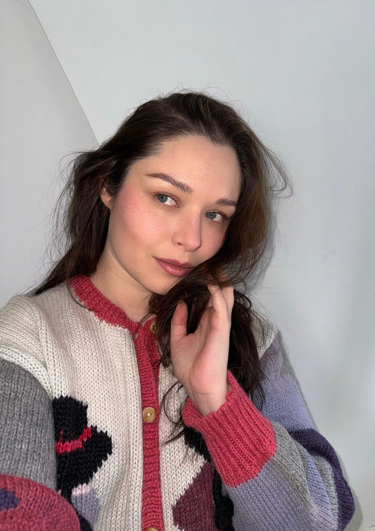 Vintage Peruvian Cardigan with Figure Pattern