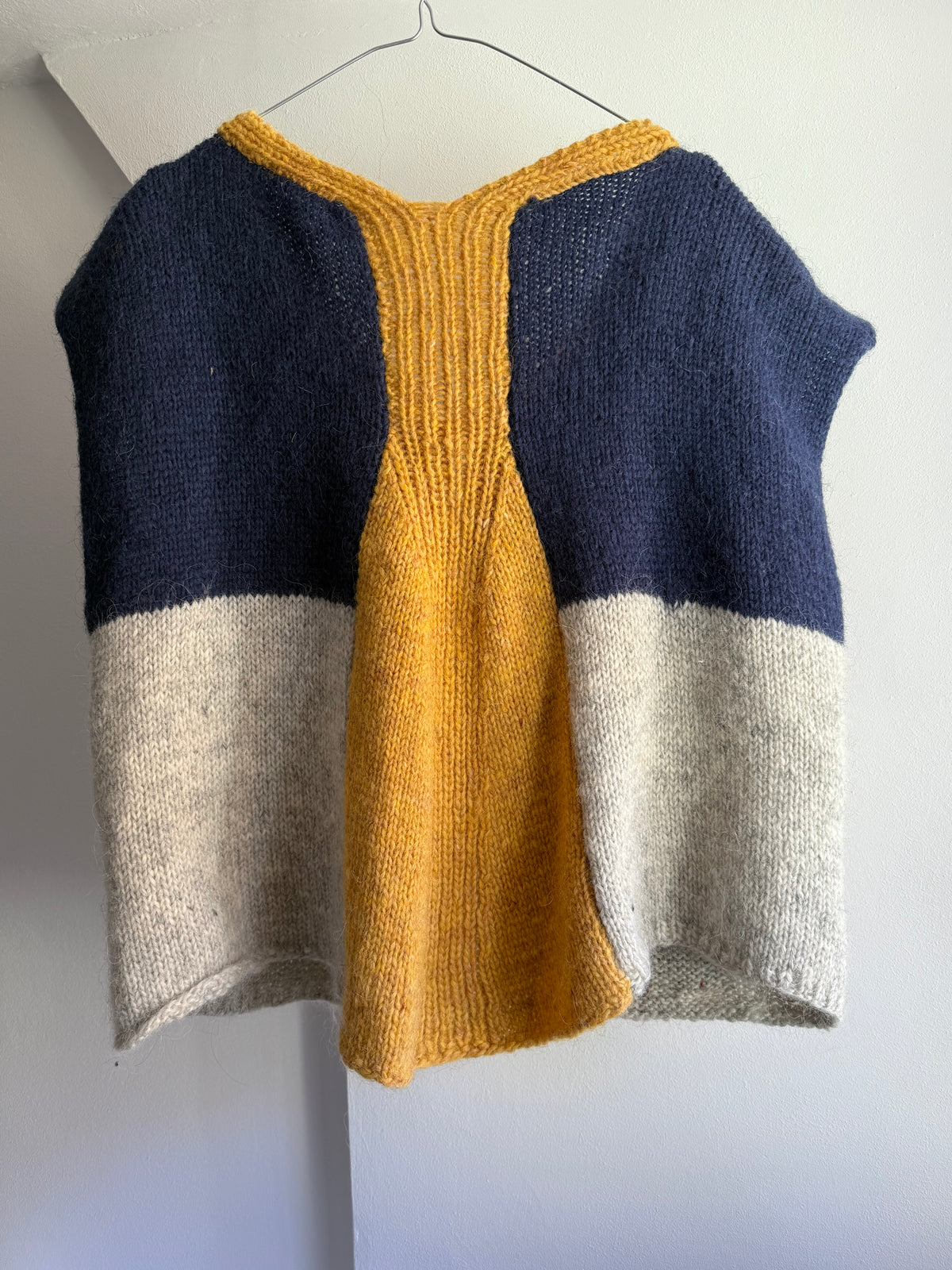 Vintage Color Block Hand Knit Wool Vest