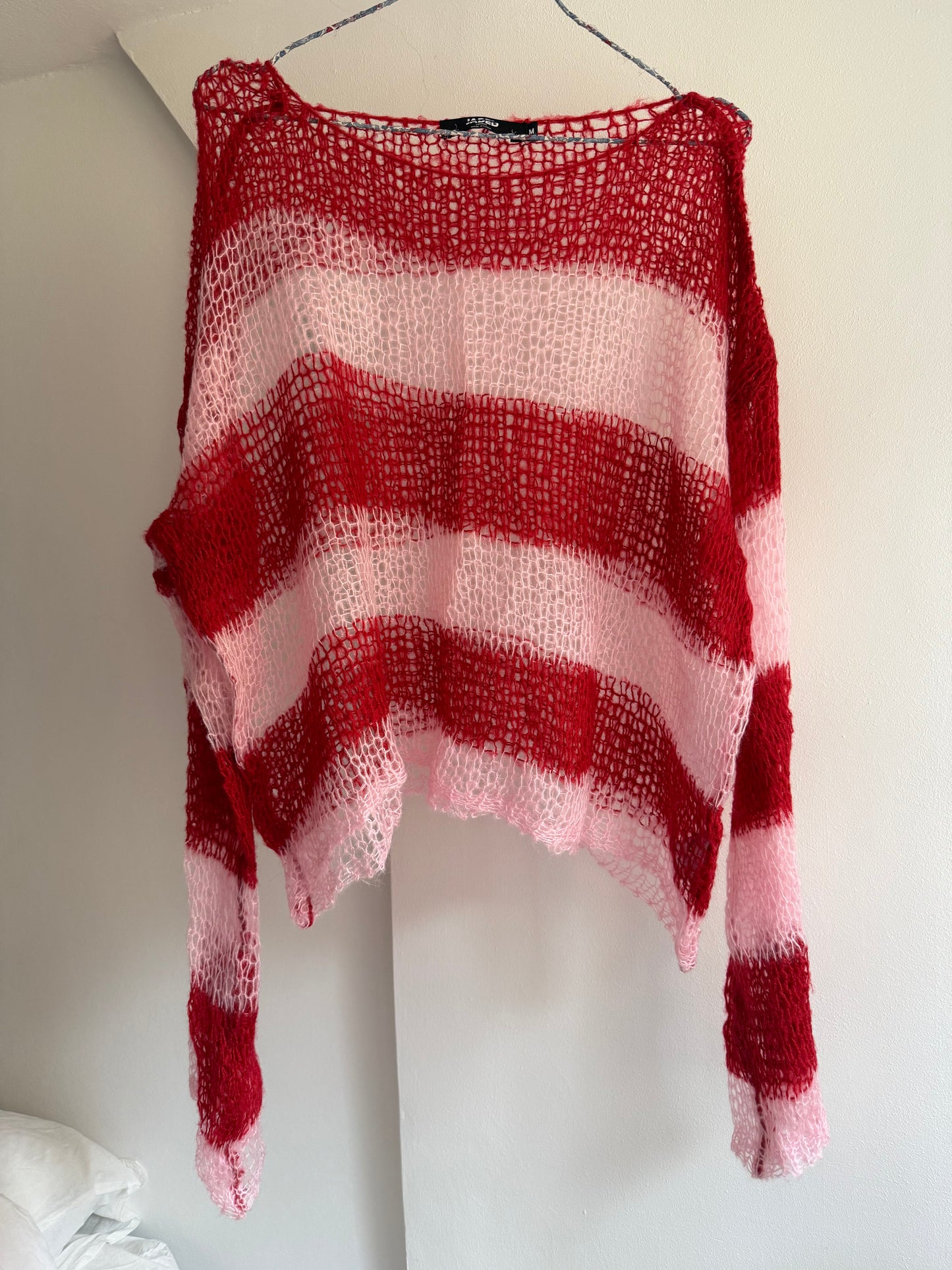 JADED Red and Pink Open-Knit Sweater