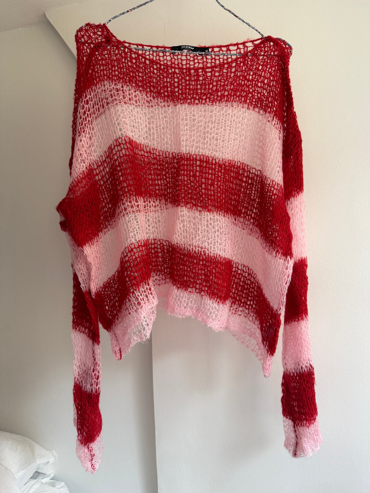 JADED Red and Pink Open-Knit Sweater