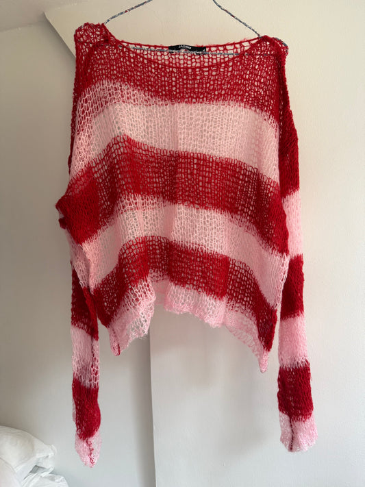 JADED Red and Pink Open-Knit Sweater