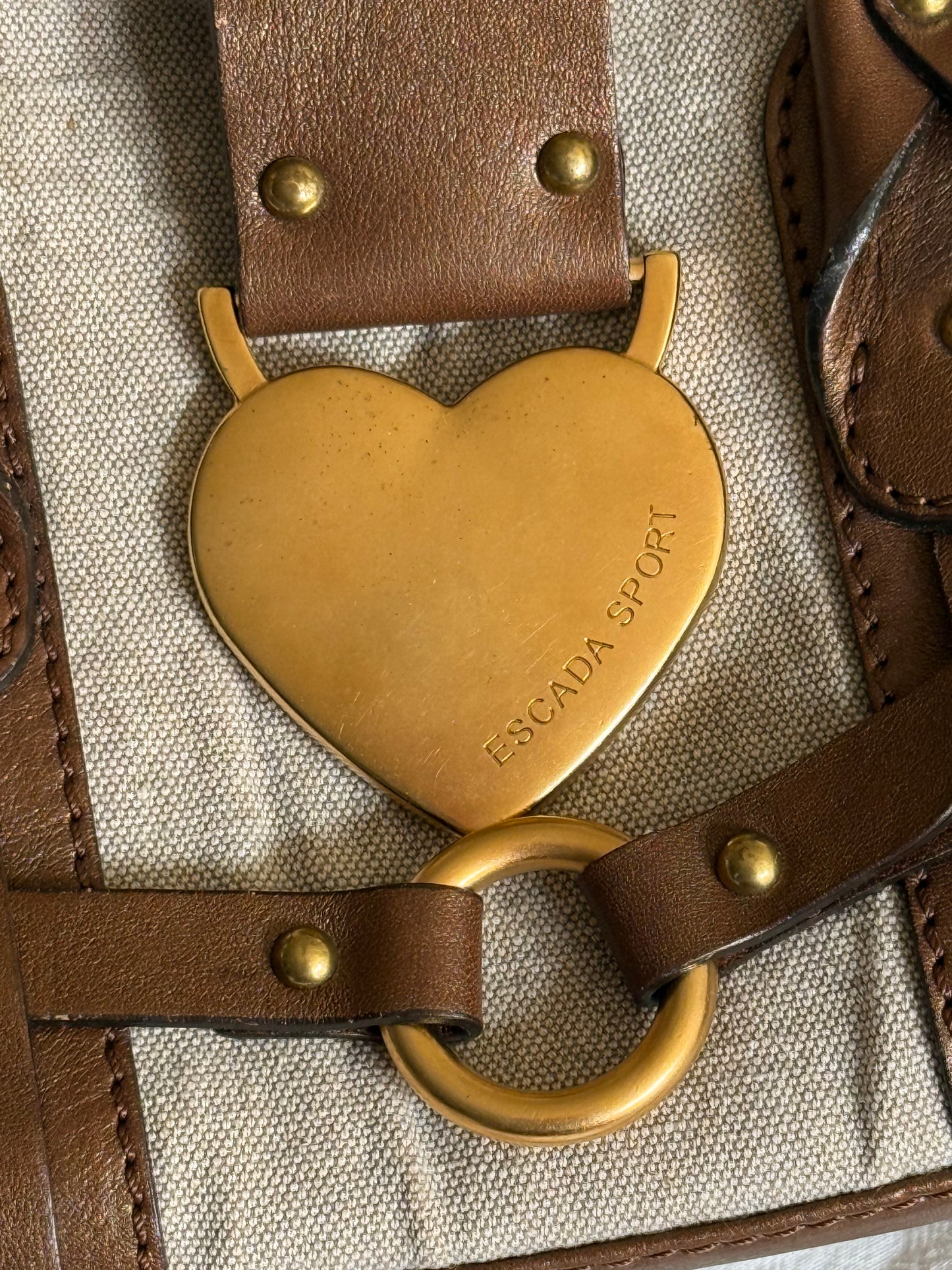 Vintage Escada Sport Canvas and Leather Handbag with Heart Hardware