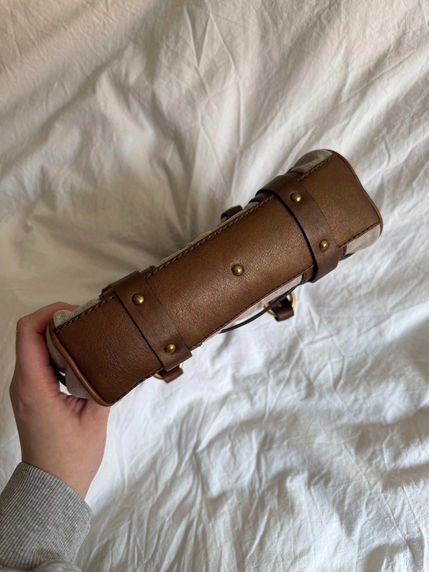 Vintage Escada Sport Canvas and Leather Handbag with Heart Hardware