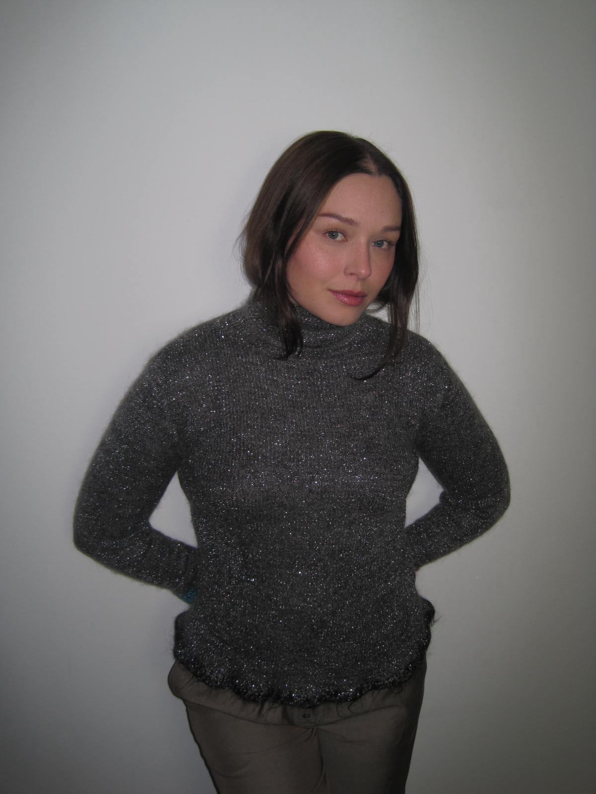 Vintage Mohair Blend Glitter Top with Pink and Blue Knitted Details on the Sleeves