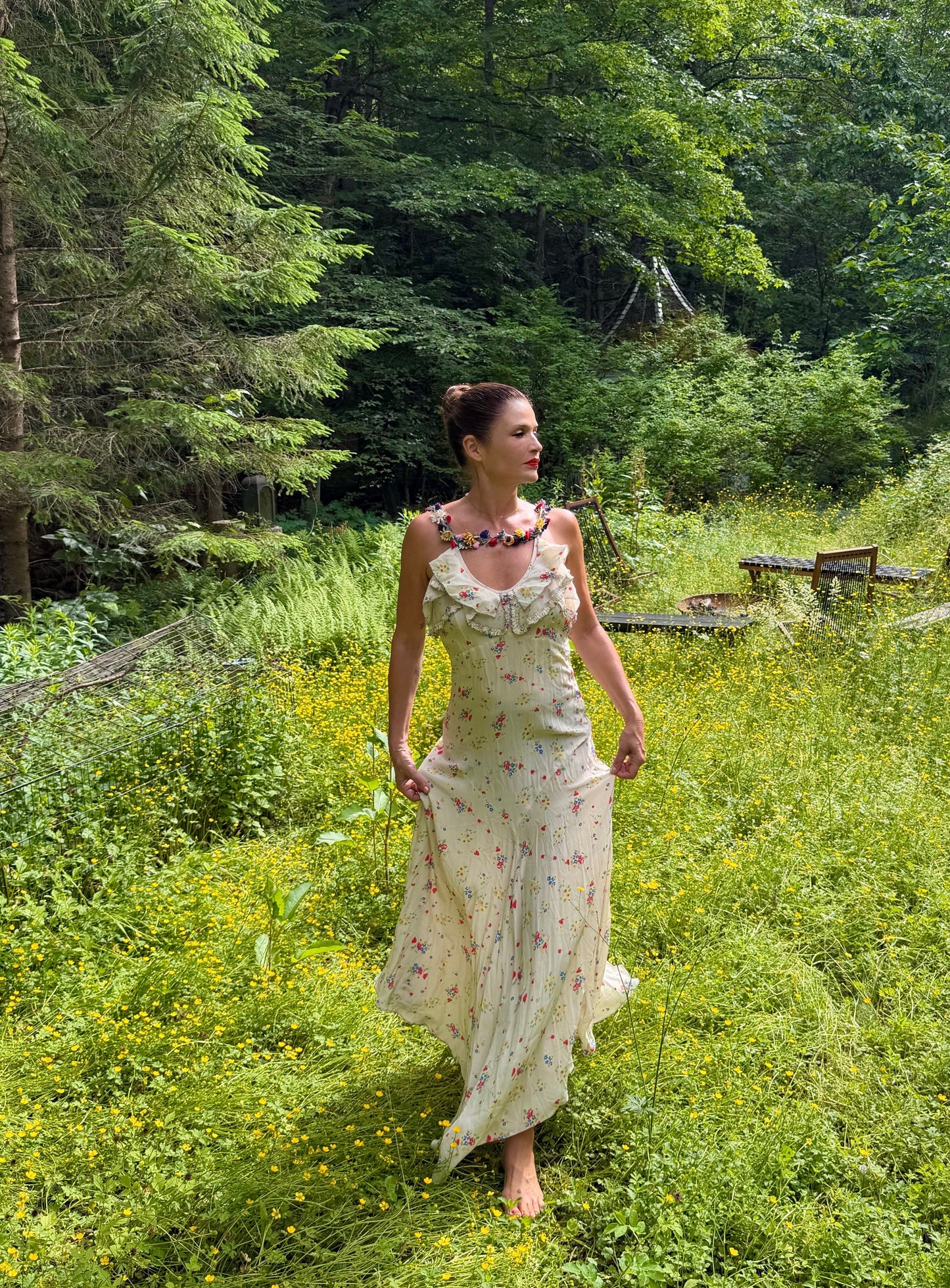 DÔEN 3D Floral Silk Maxi Dress