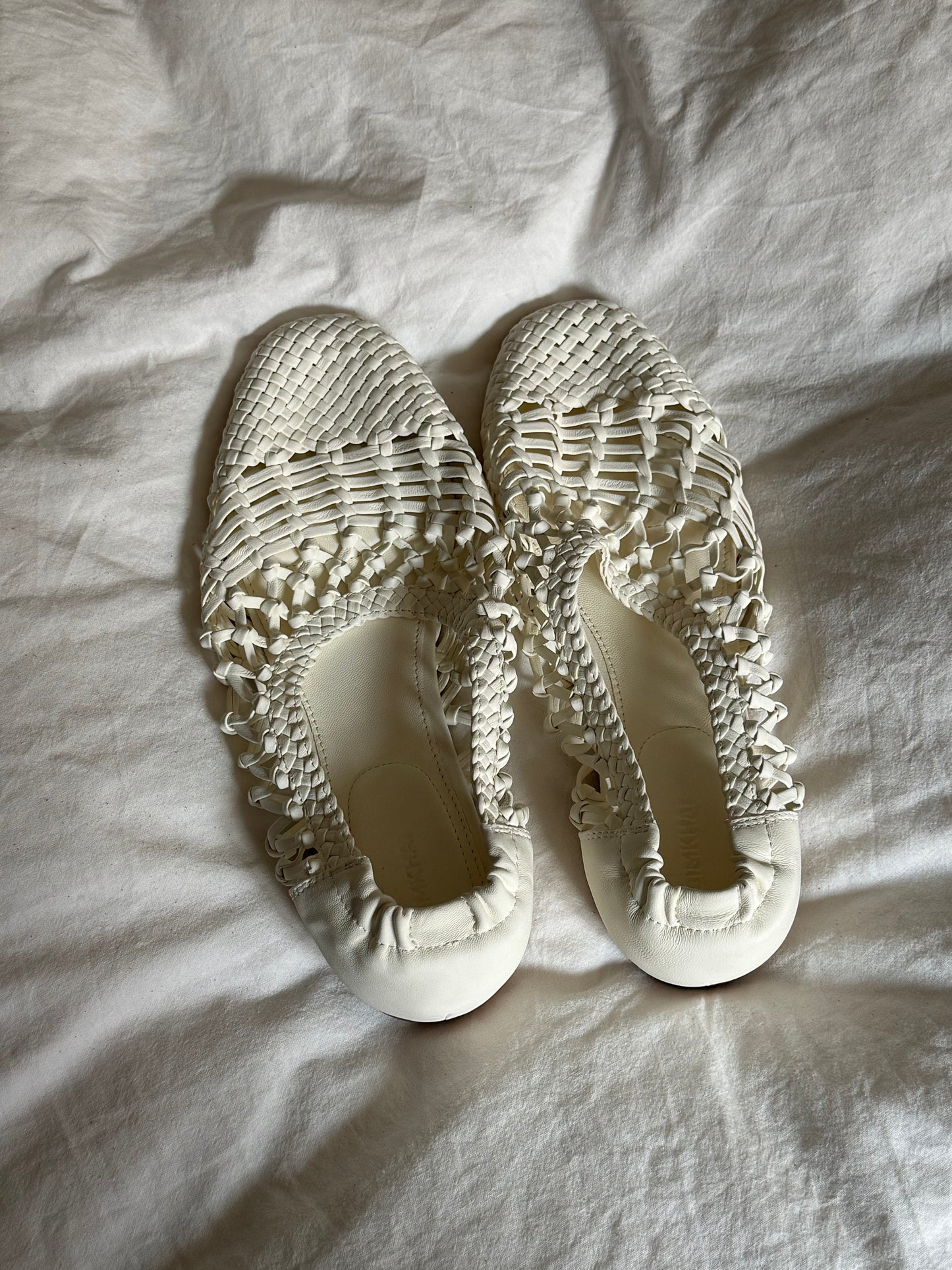 SIMKHAI White Woven Leather Ballet Flats