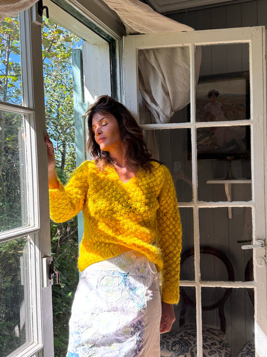 Rare Vintage Yellow Wool and Mohair Knit
