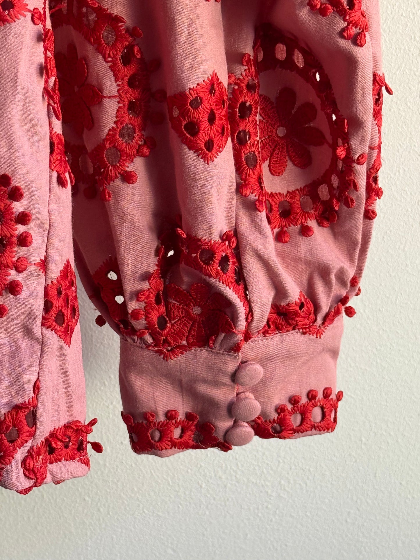 Hofmann Copenhagen Pink Blouse with Red Embroidery