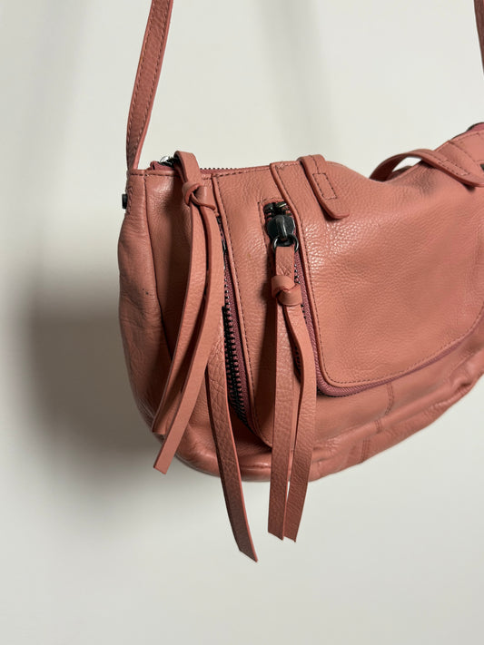 Kooba Blush Soft Leather Shoulder Bag with Multi Zip Pockets and Adjustable Strap