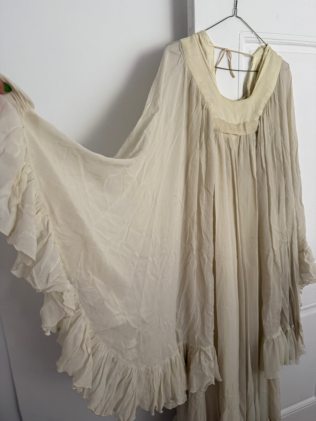 Vintage Ivory Chiffon Angel Sleeve Maxi Dress