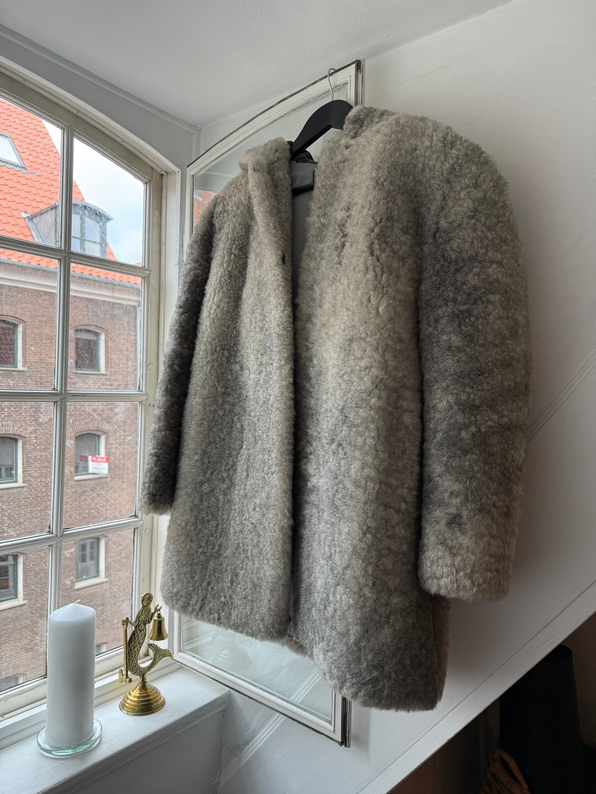 Vintage P. Præst & Søn Grey Shearling Hooded Long Coat