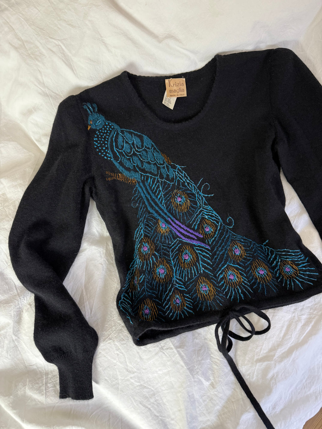Rare Krizia Maglia Sweater with Peacock Embroidery Design