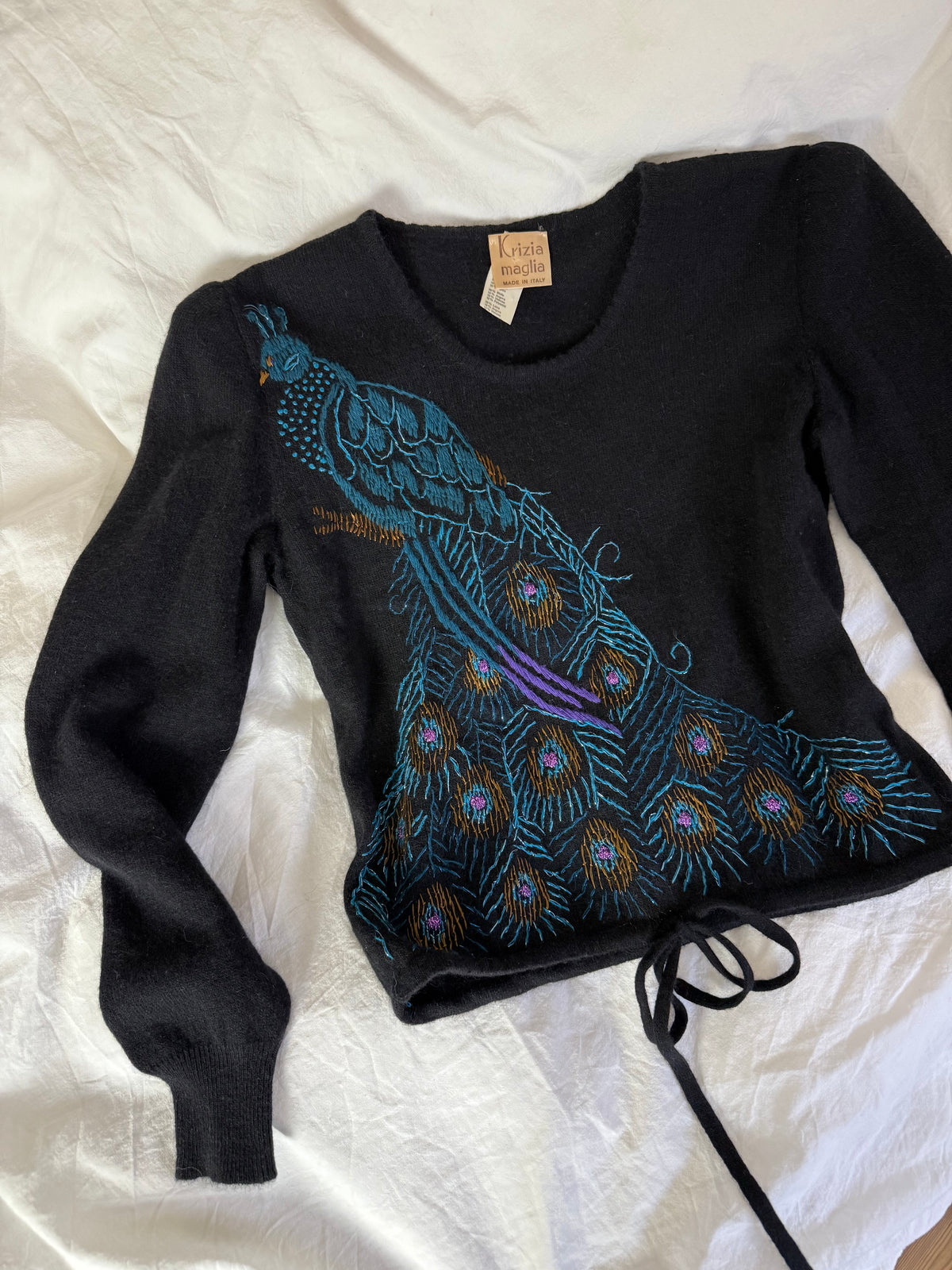 Rare Krizia Maglia Sweater with Peacock Embroidery Design