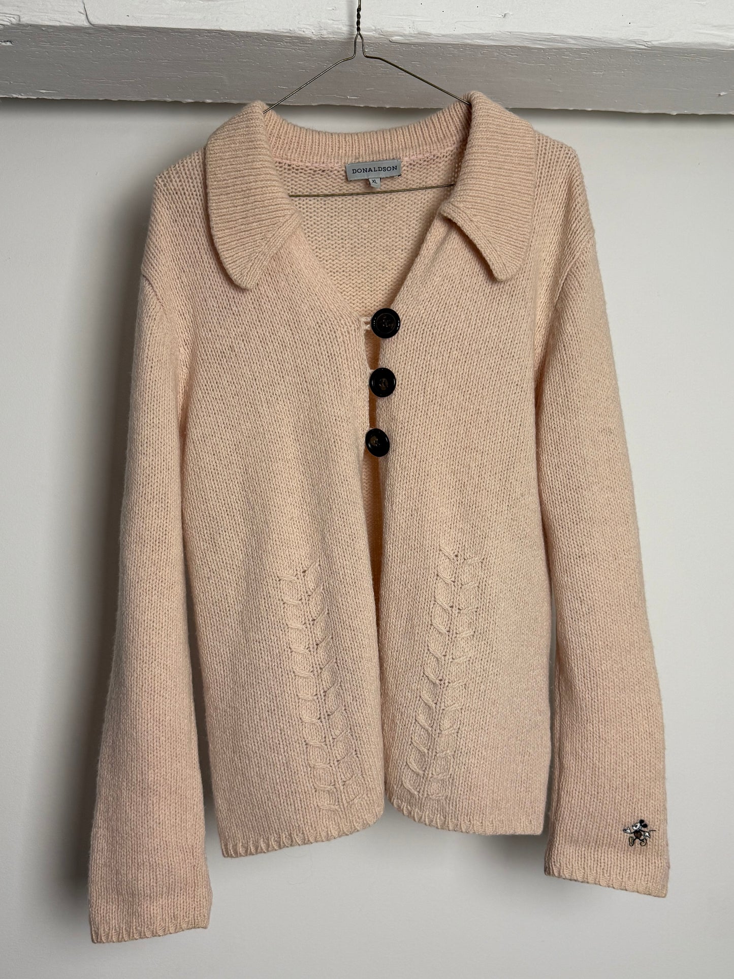 Vintage Donaldson Knit Cardigan With Collar and Button Front and Embroidered Mickey Detail