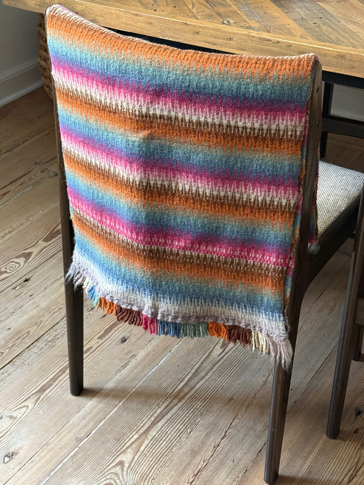 Vintage Multicolor Striped Wool Blend Throw
