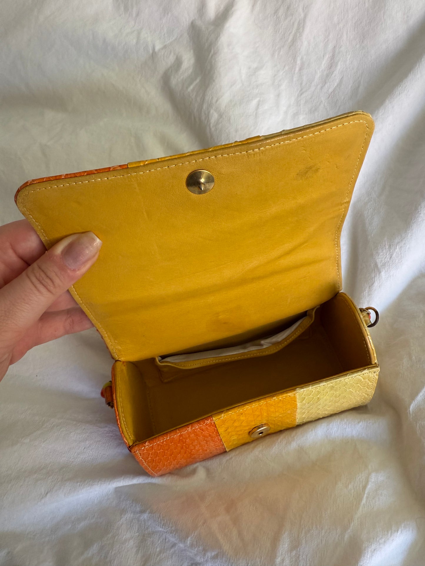 Vintage Rare Sunset Python Leather Beaded Chain Clutch Bag