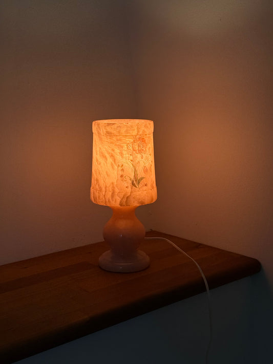 Vintage Pink Alabaster Floral Table Lamp