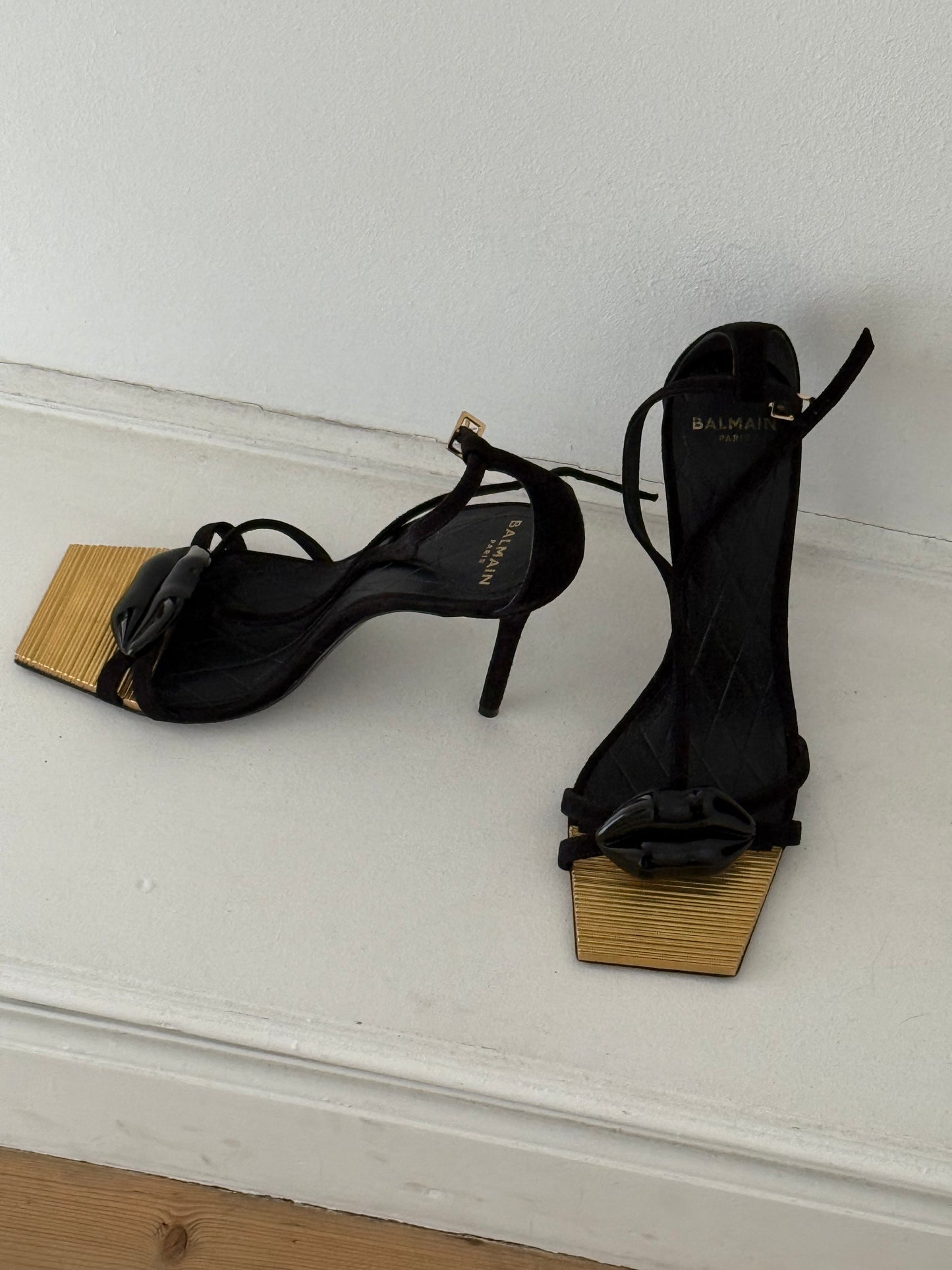 Balmain Black and Gold Lip Sandals