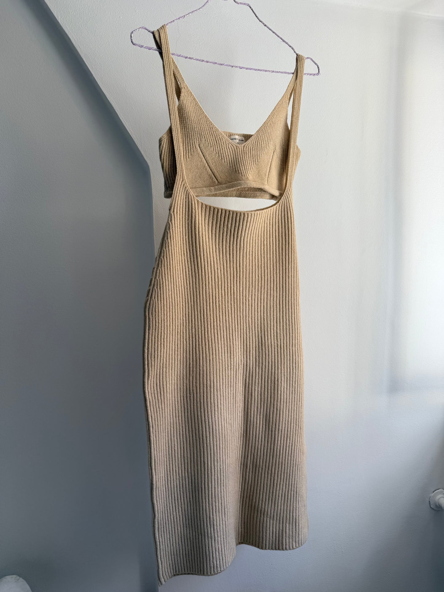 HONEST the label Beige Rib Knit Dress and Bralette Set