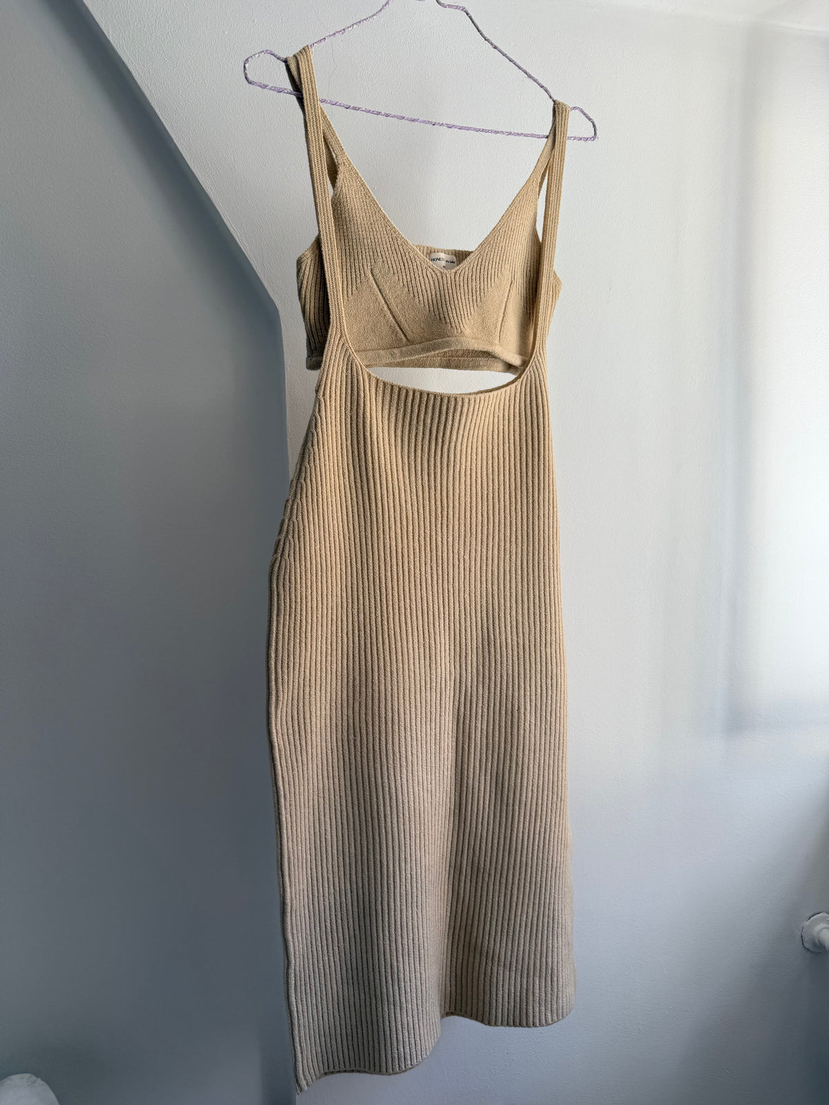 HONEST the label Beige Rib Knit Dress and Bralette Set