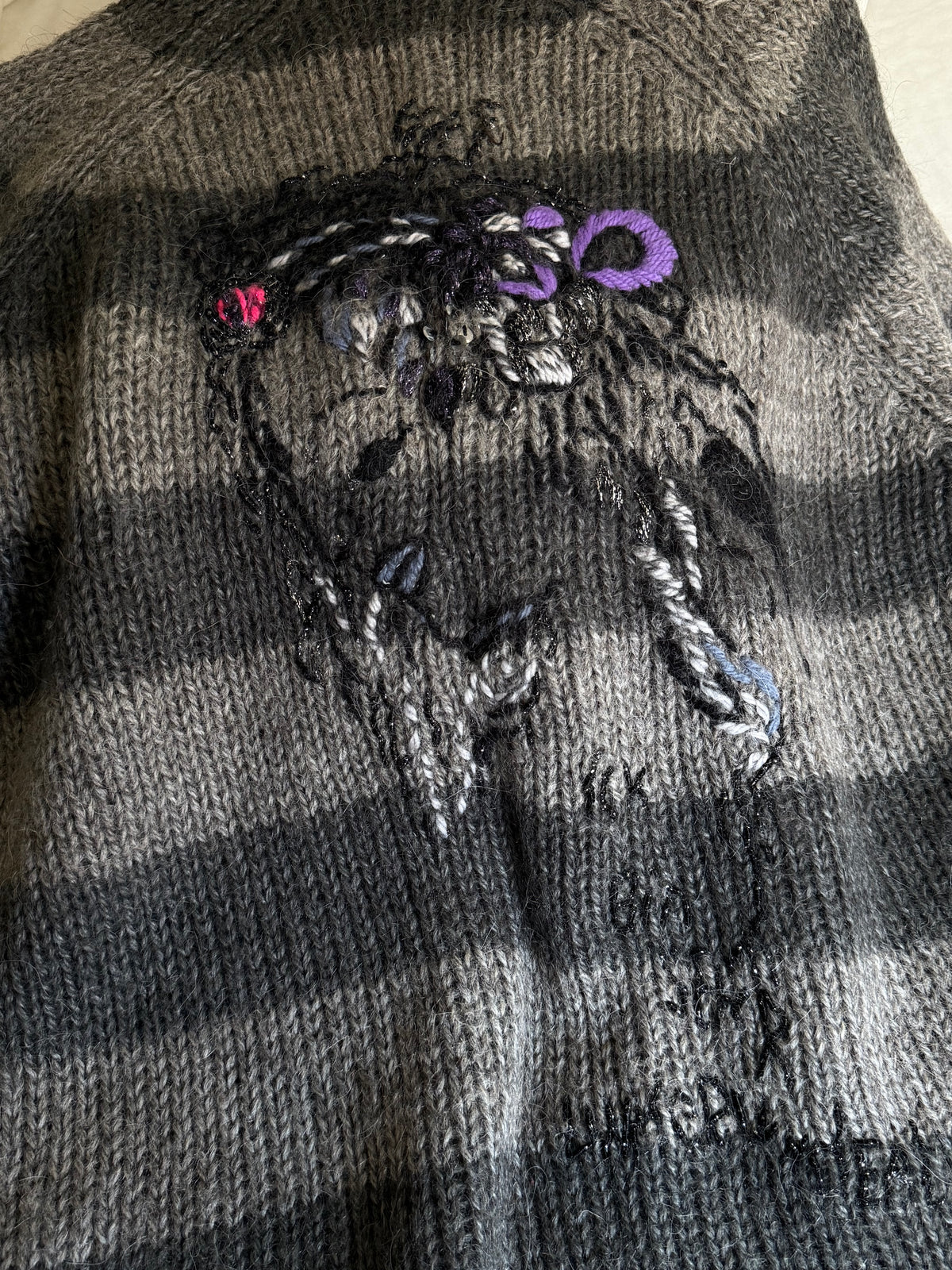 Baum und Pferdgarten Striped Alpaca Wool Embroidered Cardigan