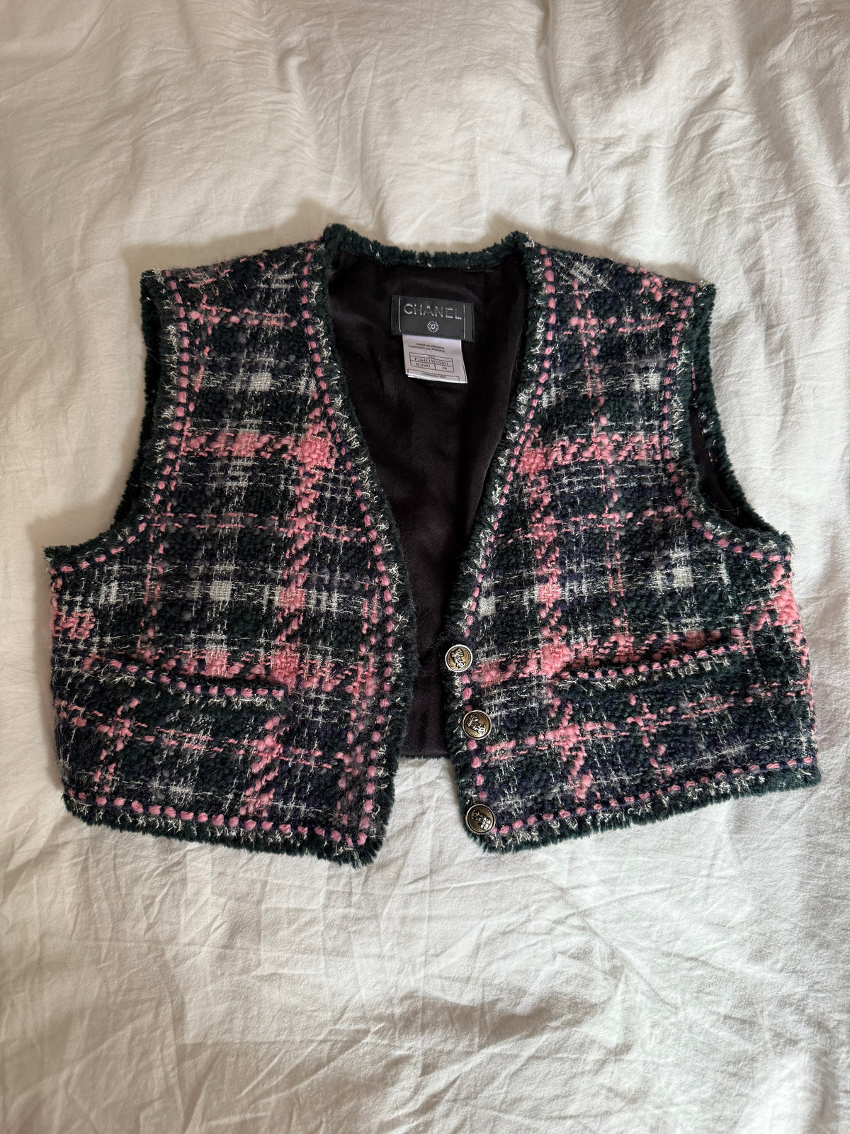 Vintage Chanel Fall 2004 Wool Blend Tweed Vest