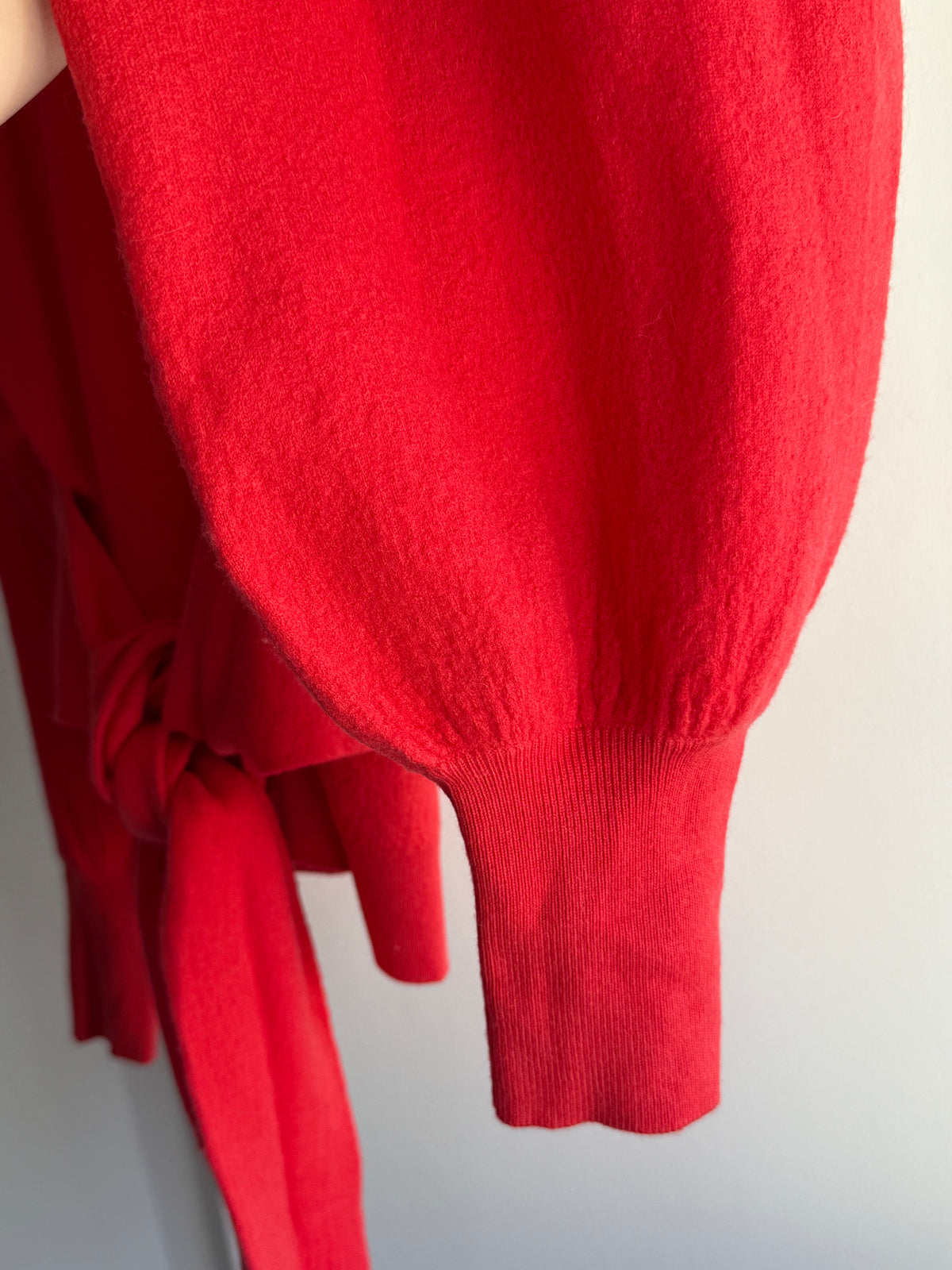 Vintage Ulla Johnson Red Merino Wool Tie Waist Sweater