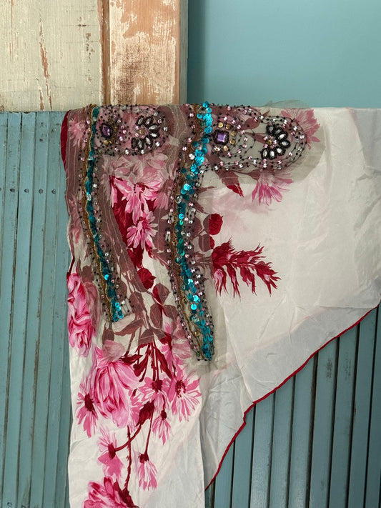 Vintage Floral Embellished Triangle Scarf