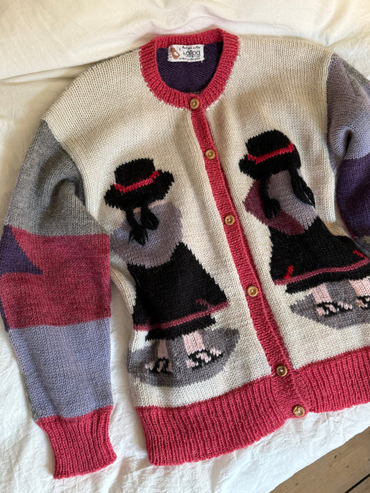 Vintage Peruvian Cardigan with Figure Pattern