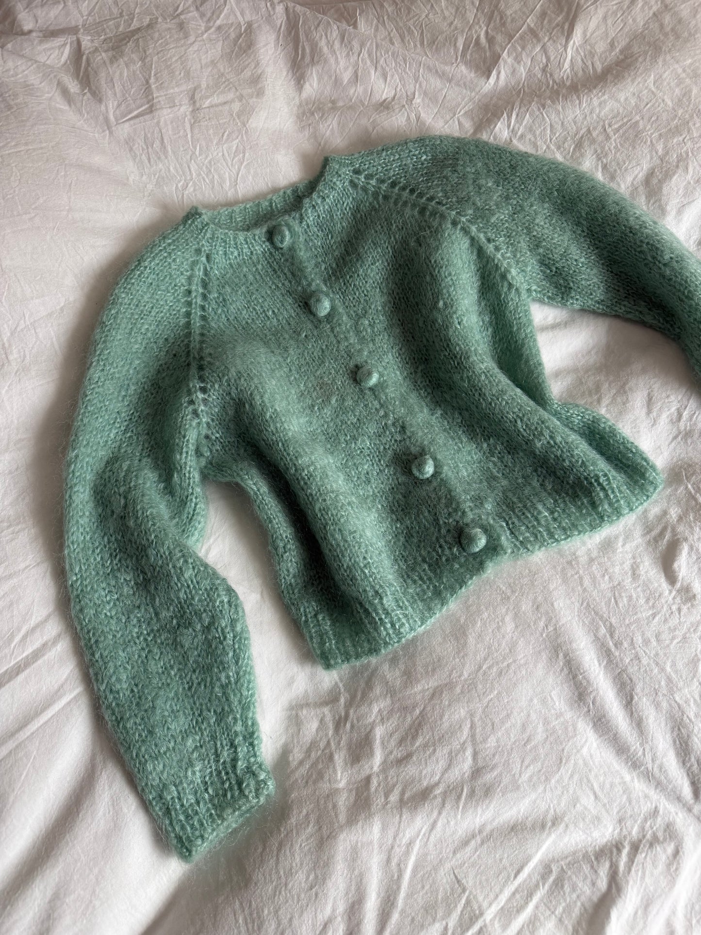 Vintage Hand-knitted Cropped Mohair Blend Cardigan