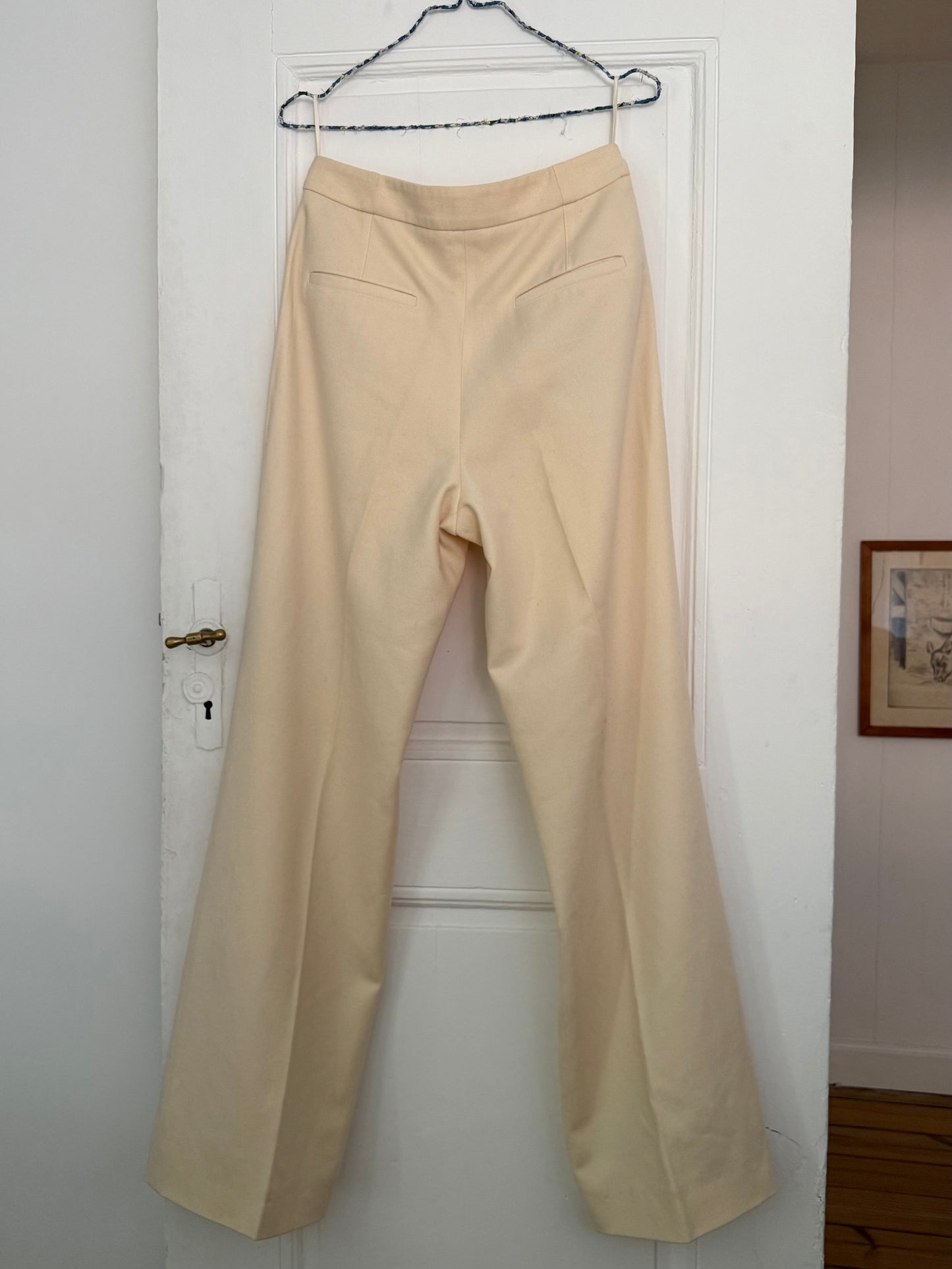 Vintage Chanel Cream Wool and Cashmere Tailored Trousers with Signature Button Detail