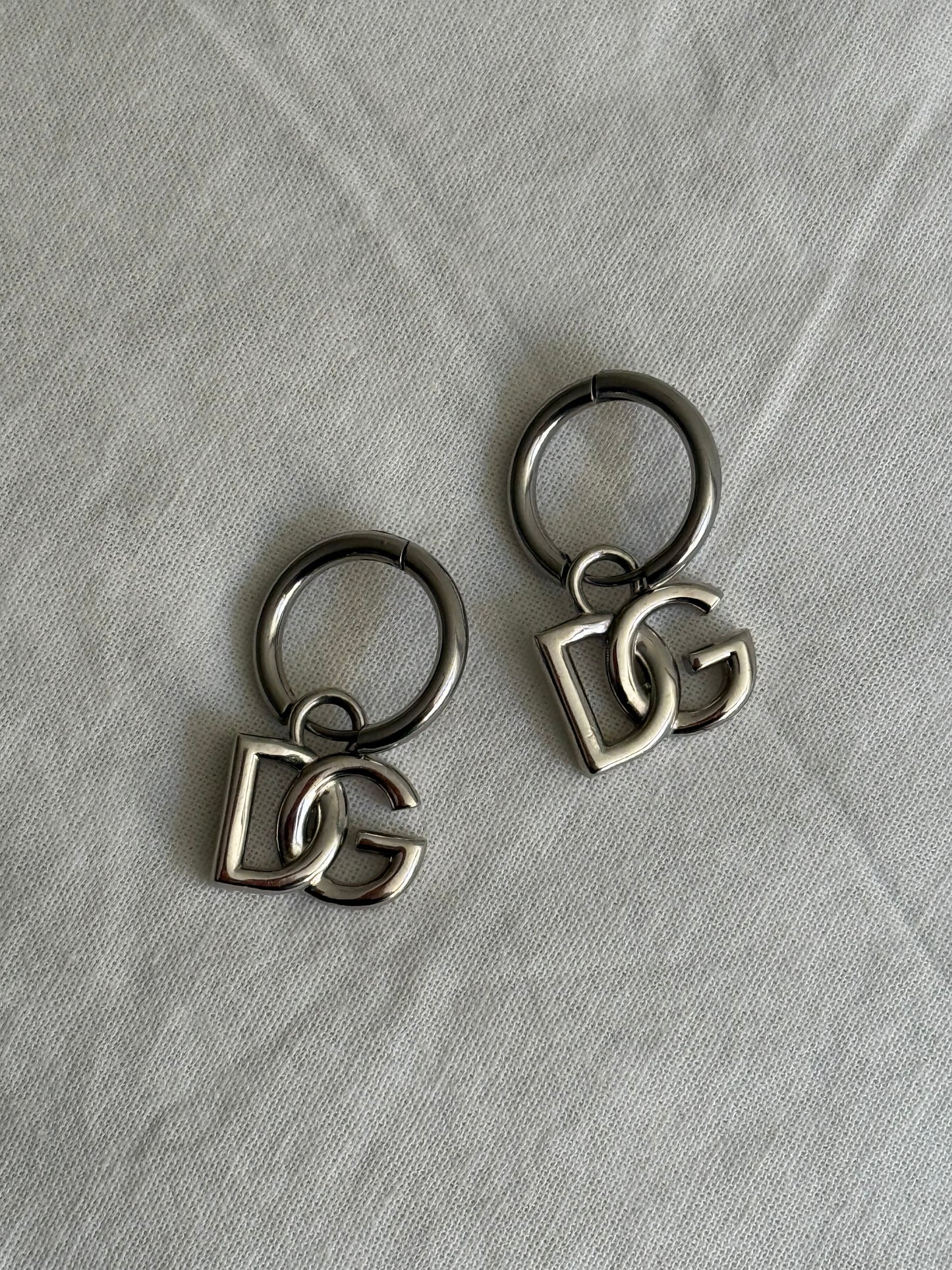 D&G Silver Tone DG Logo Hoop Earrings
