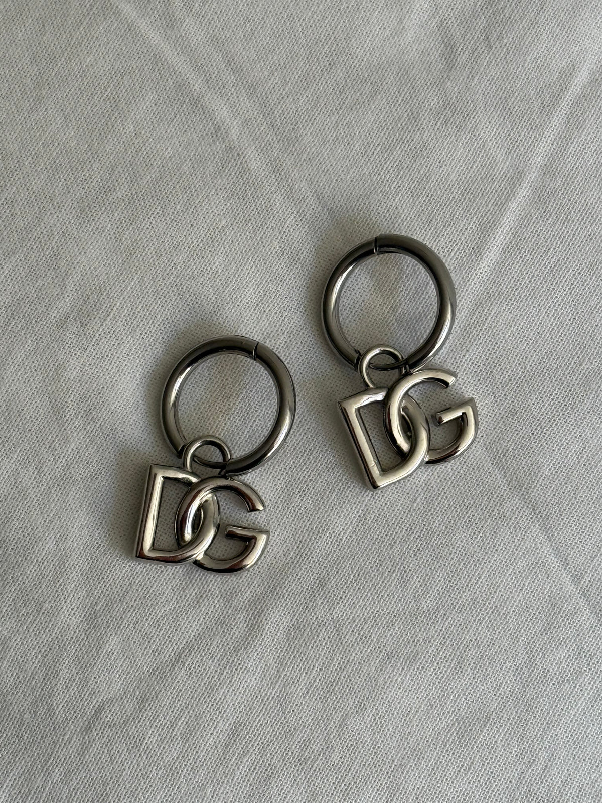 D&G Silver Tone DG Logo Hoop Earrings