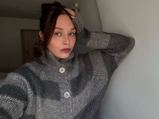 Baum und Pferdgarten Striped Alpaca Wool Embroidered Cardigan