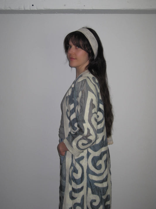 Vintage Long Kimono with Abstract Appliqué Detailing